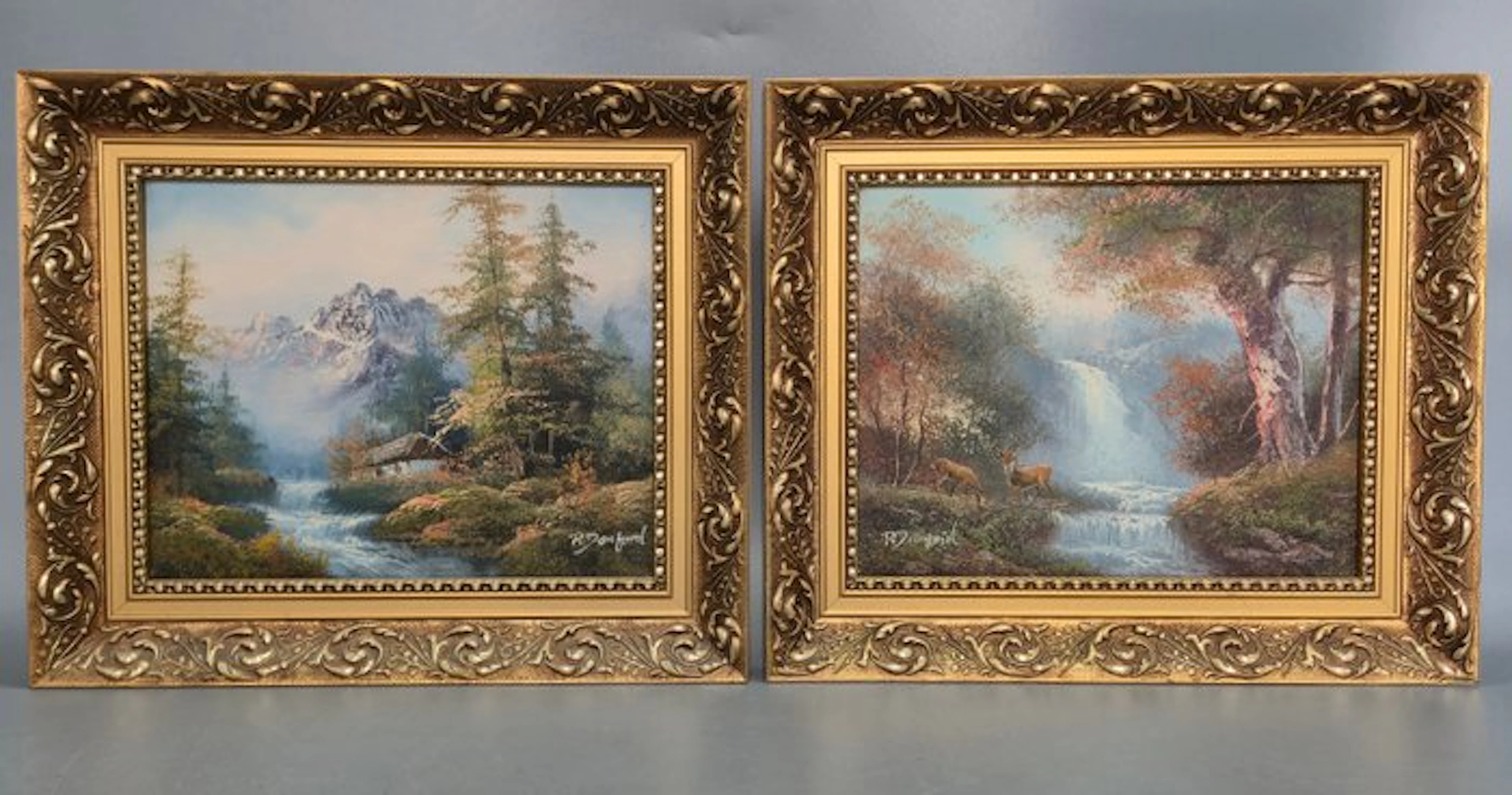 European school (XX), signed "R. Danford" - 2 x Berglandschaft und Wasserfall