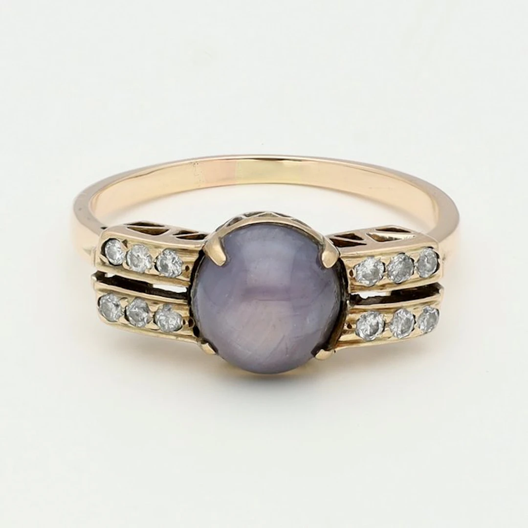 Ring - 14 kt. Yellow gold Diamond (Natural) - Star sapphire