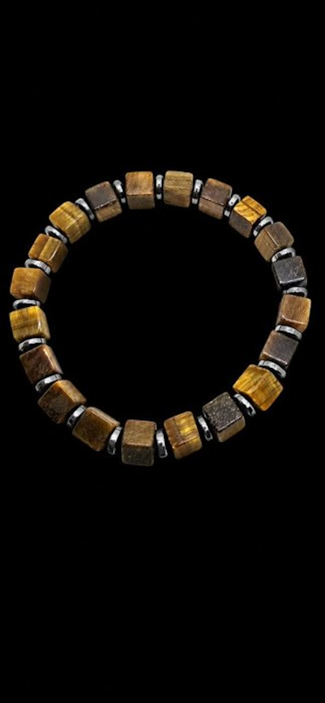 Cubic Tiger's Eye Bead Bracelet with Hematite - Supreme...