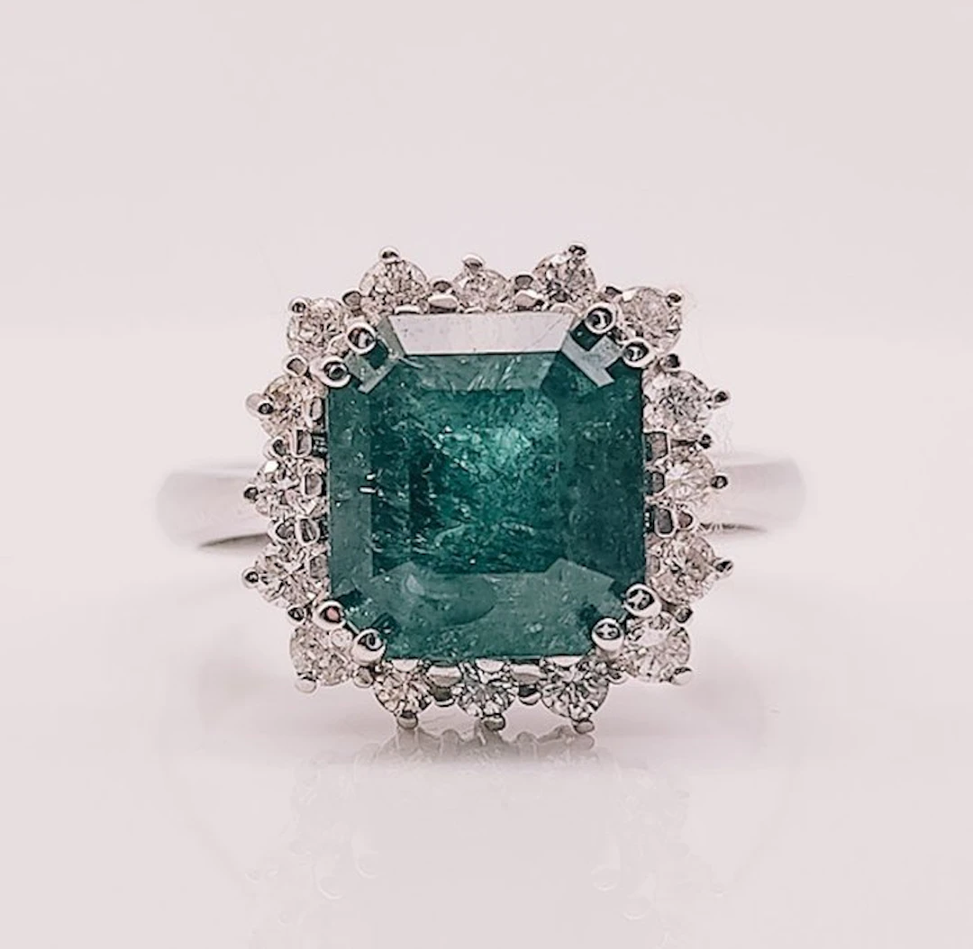 Ring - 14 kt. White gold - 5.32ct. tw. Tourmaline - Diamond - IGE Certificate