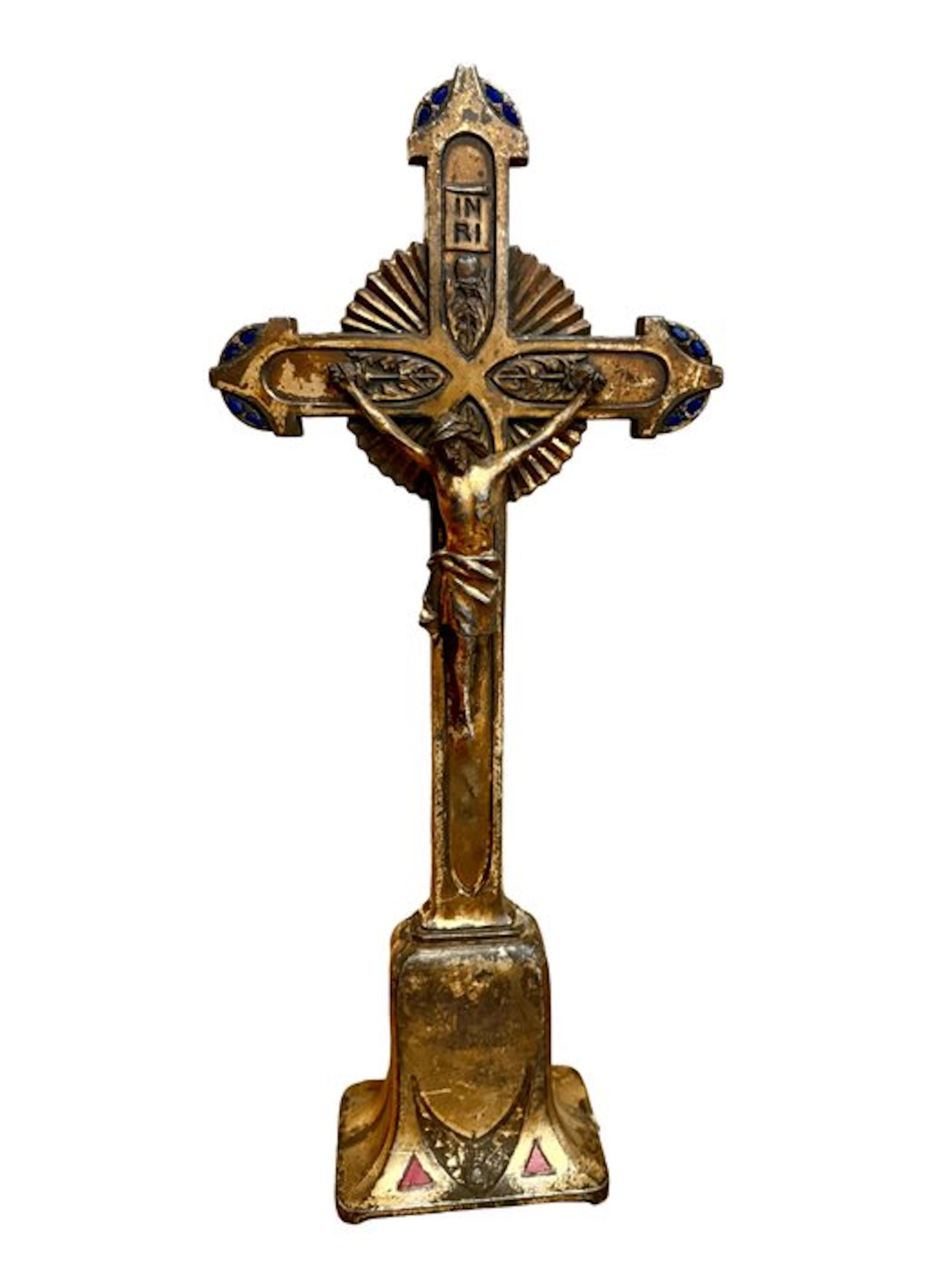 Crucifix - Metal - Twentieth Century - Corpus Christi with INRI - 51 cm