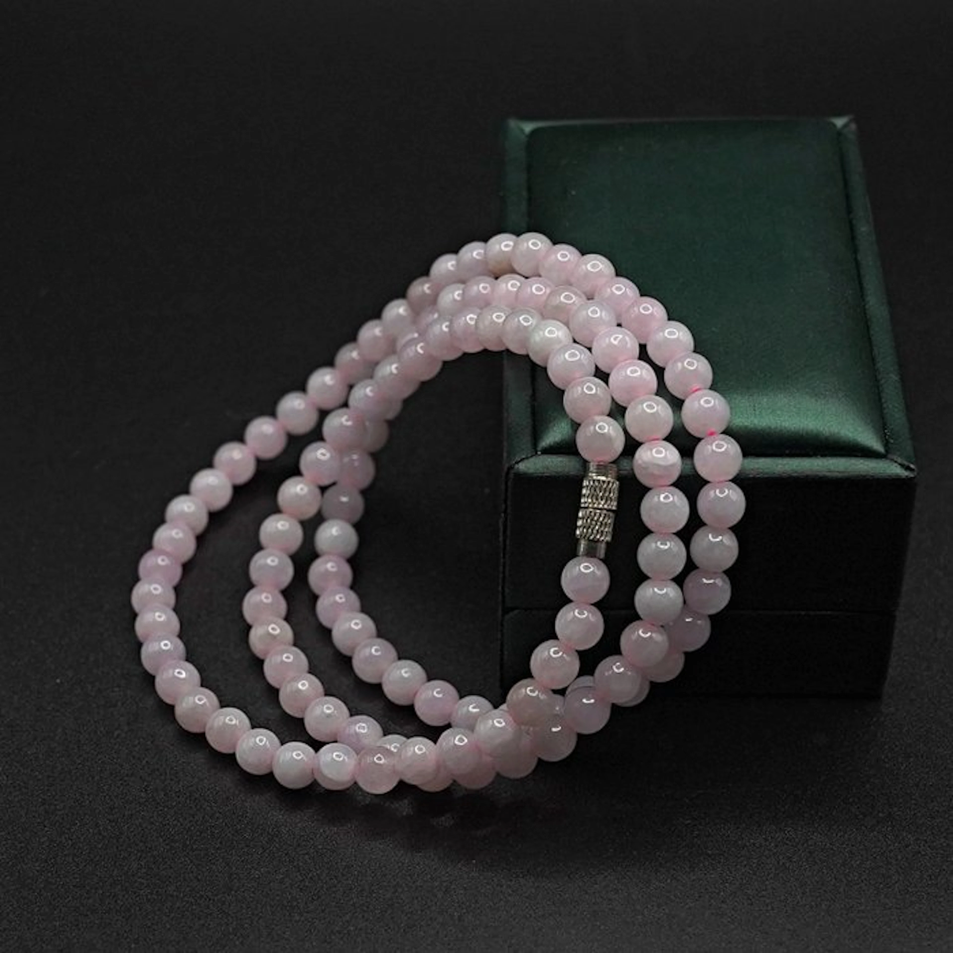 NGTC Certified Natural Jadeite Necklace - Polished White-Pink Beads