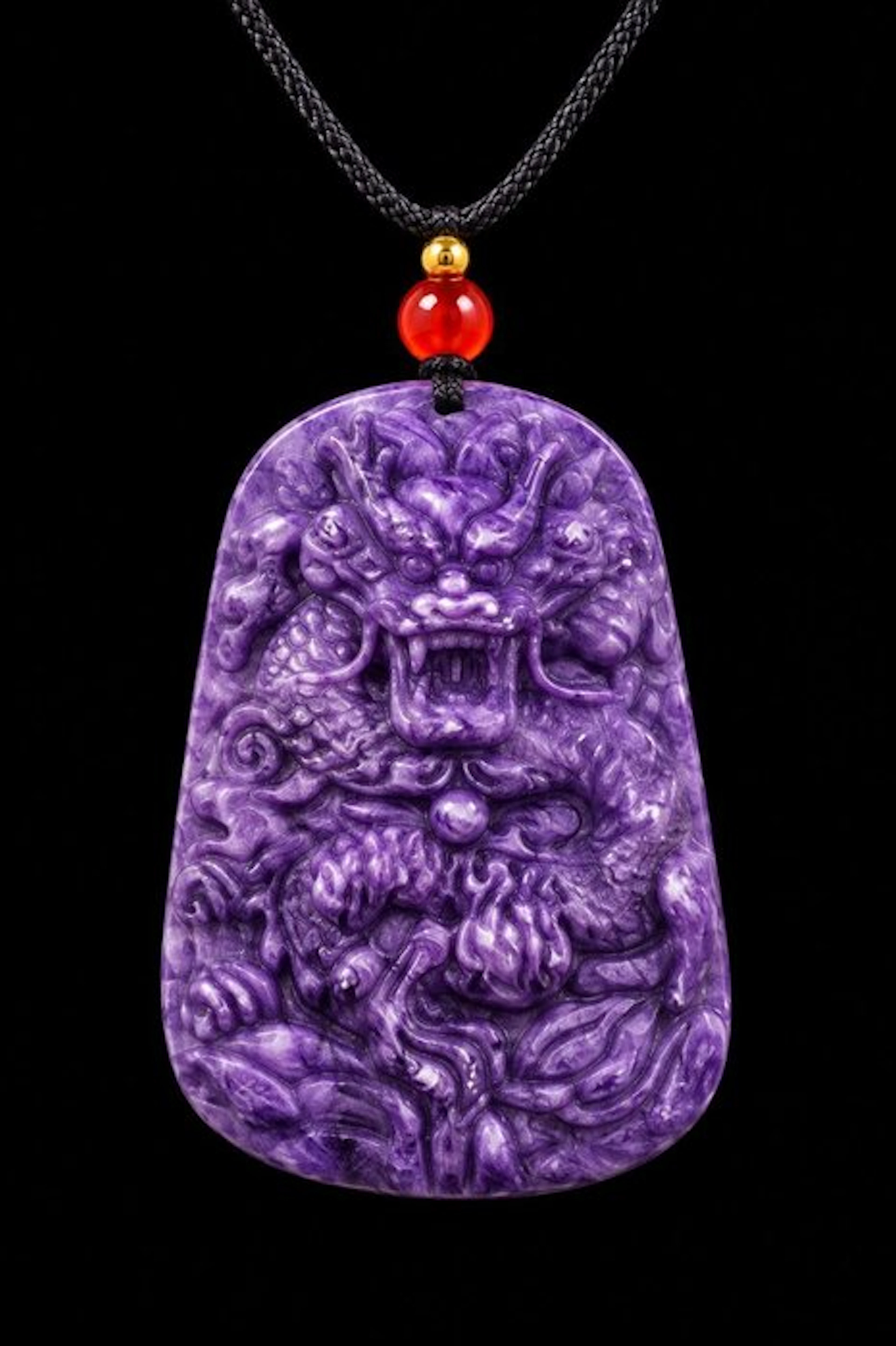 Top-quality natural charoite dragon Feng Shui pendant - Pendant - Pendant