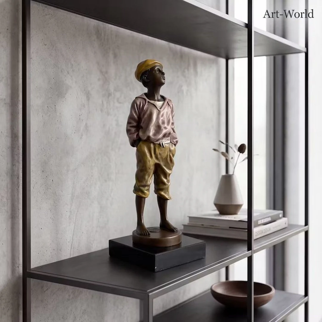 Statue, “De fluiter” 20.5 cm - 20.5 cm - Bronze, Marble