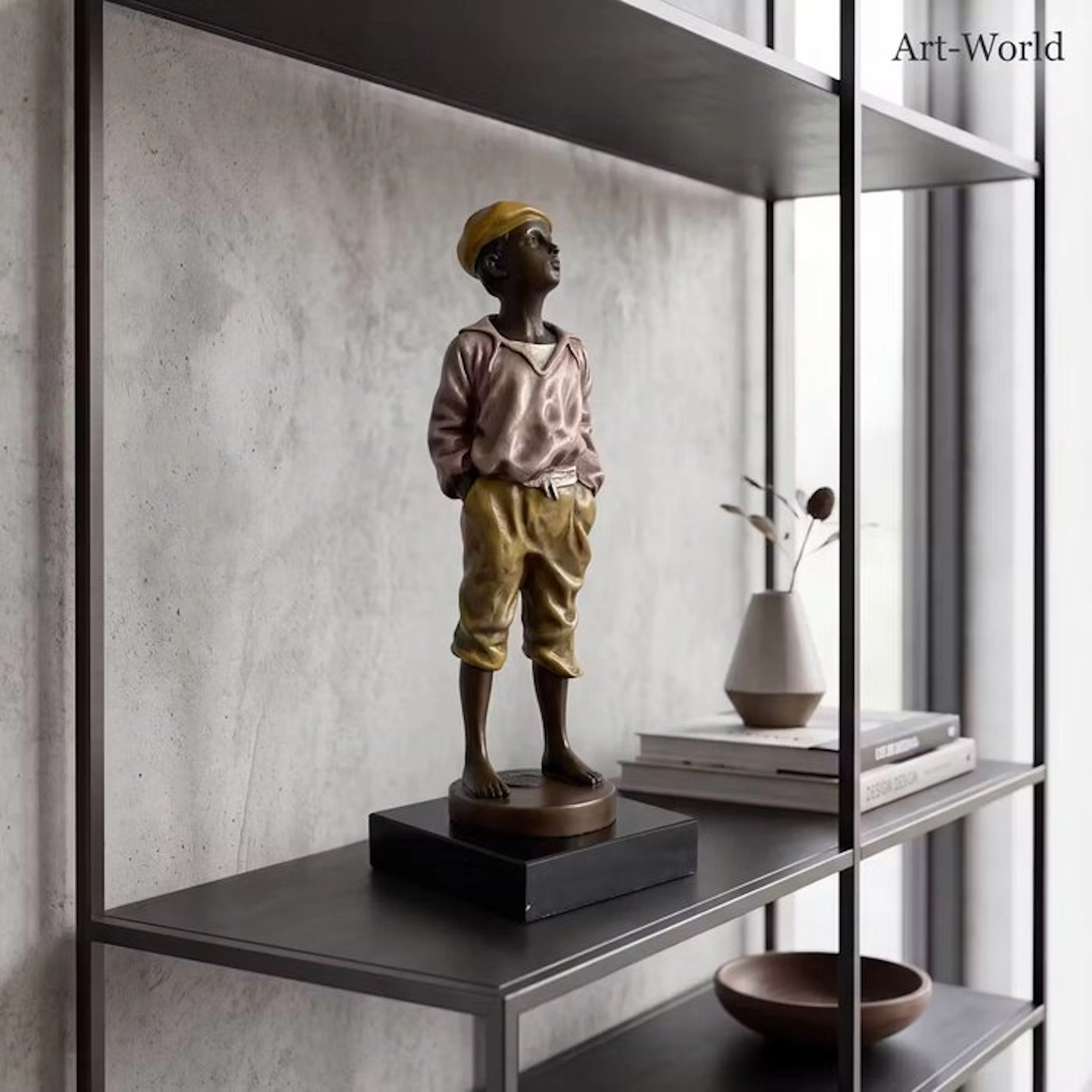 Statue, “De fluiter” 20.5 cm - 20.5 cm - Bronze, Marble