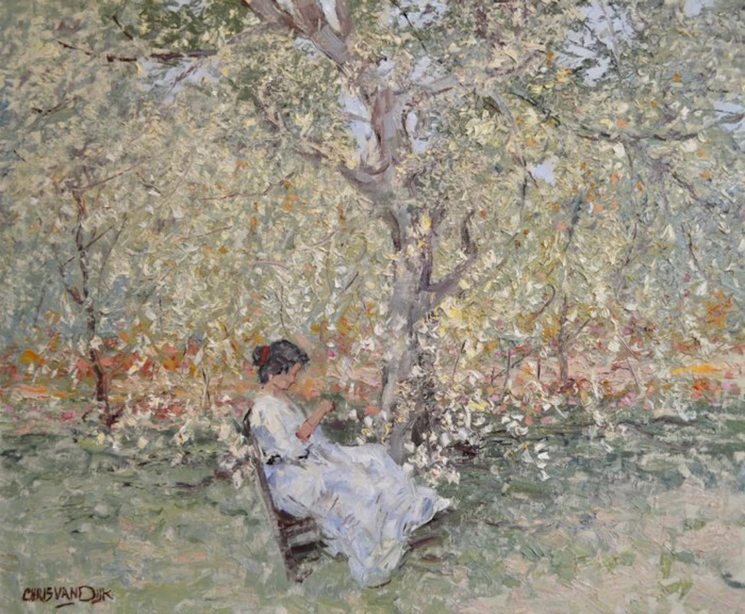 Chris van Dijk (1952) Impressionist - " Le printemps a commencé "