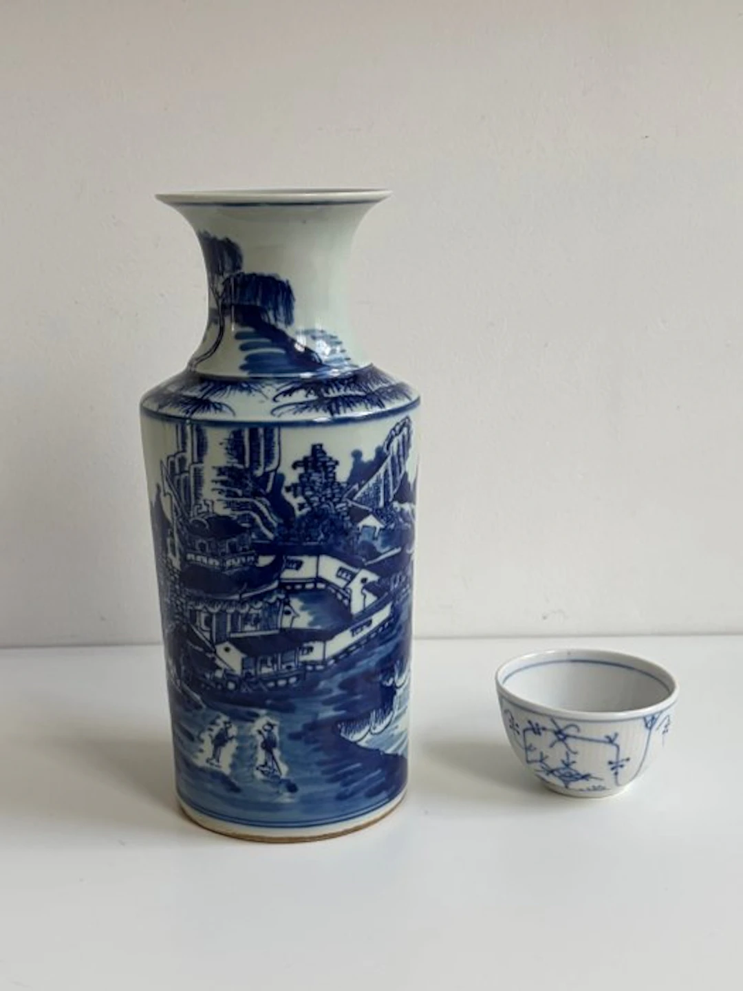 Chinese Blue & White Porcelain Sleeve Vase - Landscape Scene