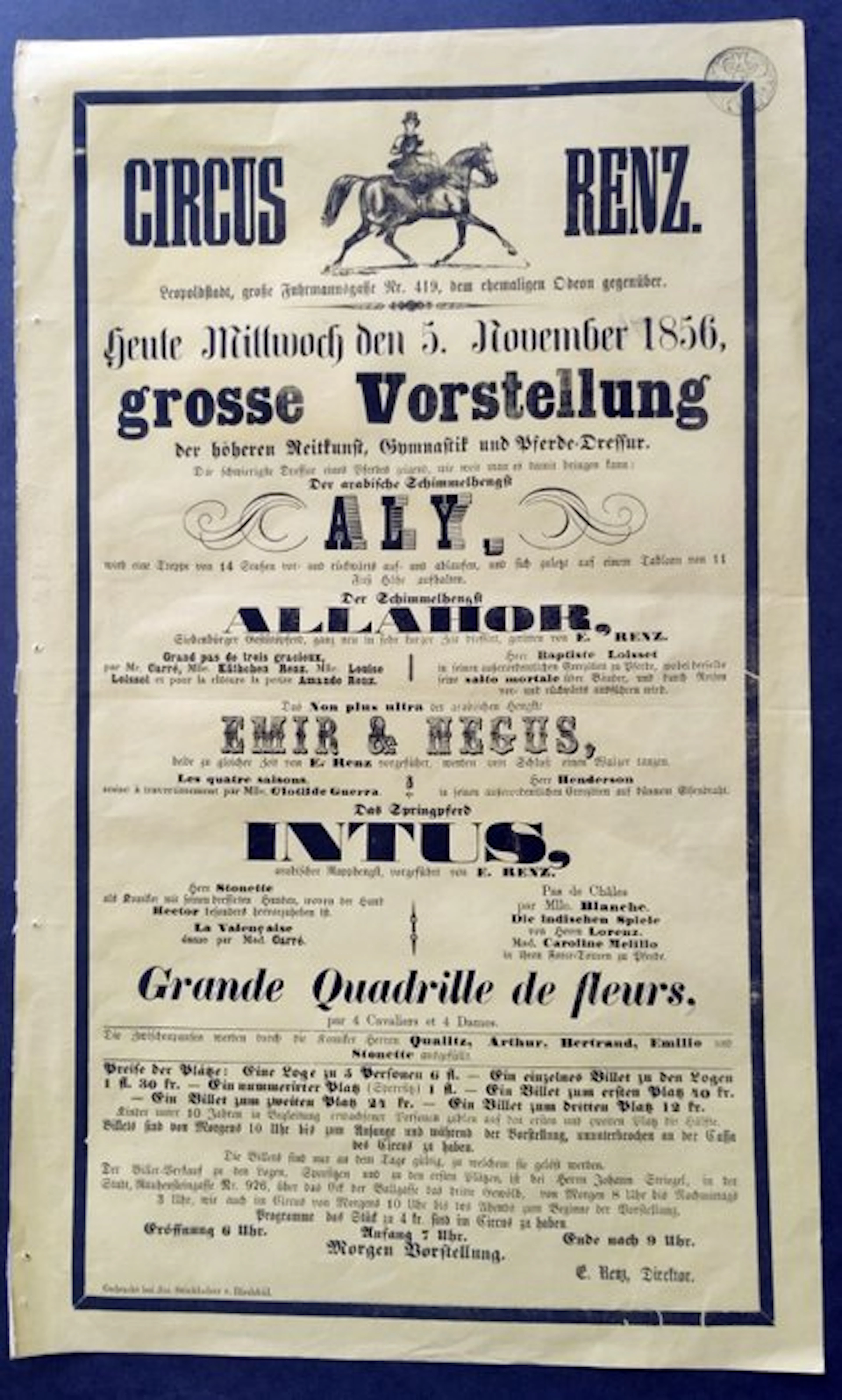 Circus Renz. - Grosse Vorstellung der höheren Reitkunst - 1856