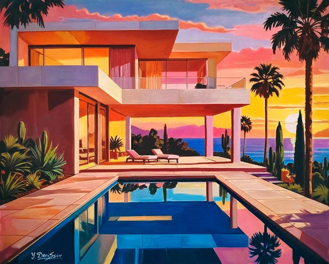 Yuri Denissov - Villa près de la mer au coucher du soleil