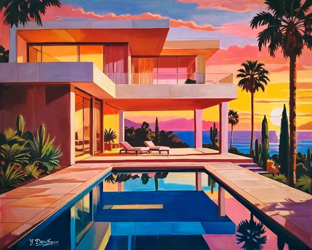 Yuri Denissov - Villa près de la mer au coucher du soleil