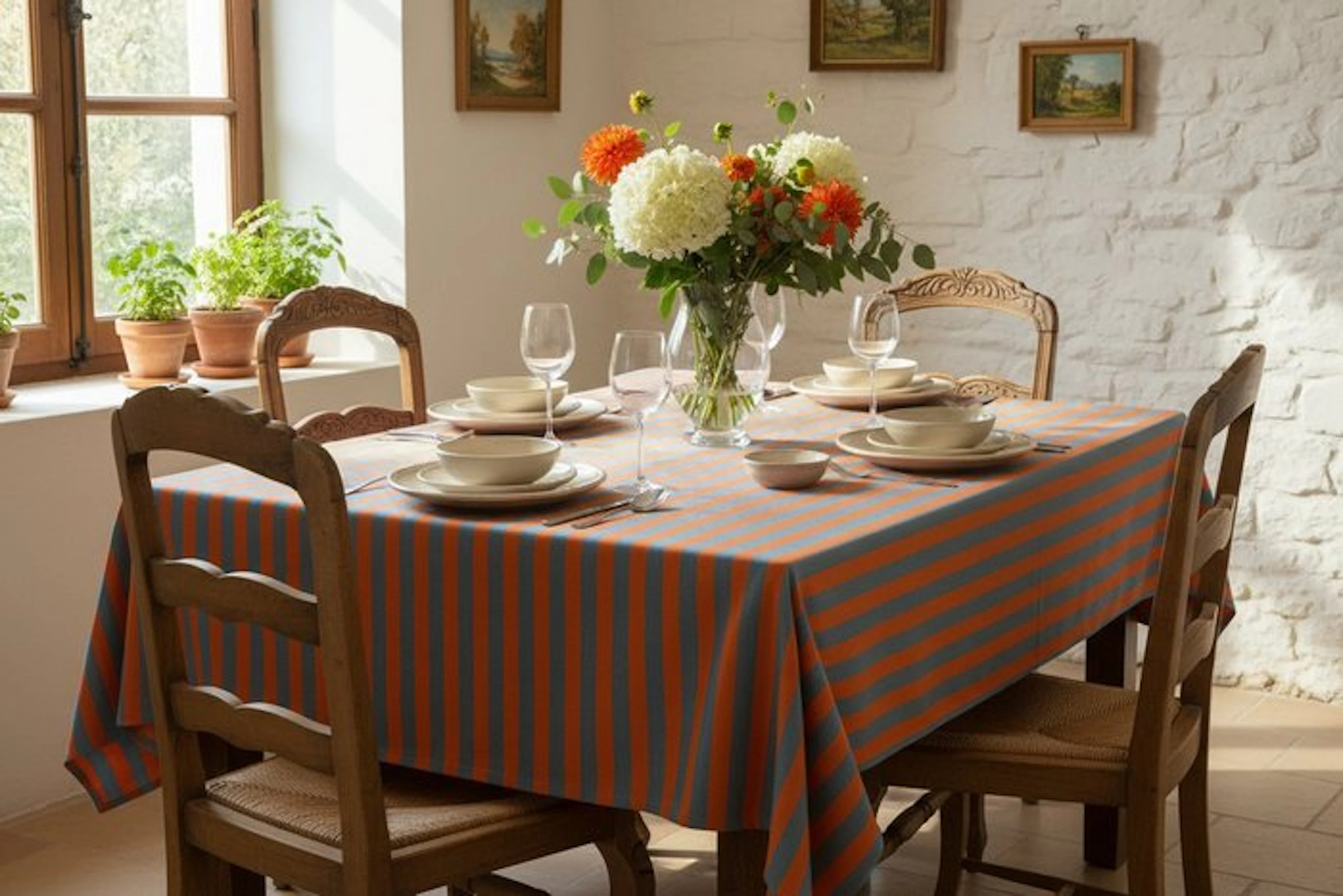 Orange and gray striped cotton fabric
