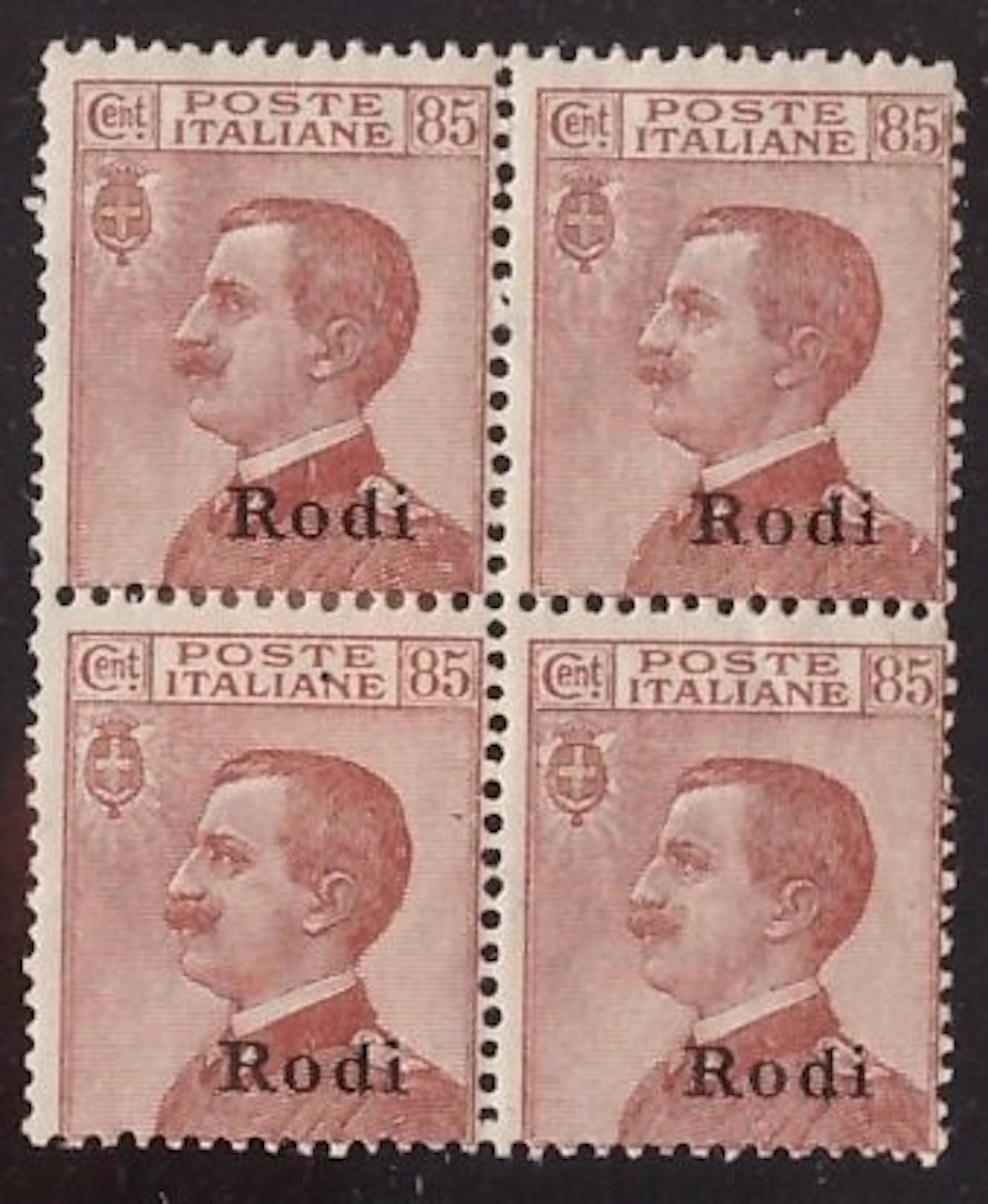 Italian Aegean Islands - Rodi 1922 - 85-cent brown-red in a block of four