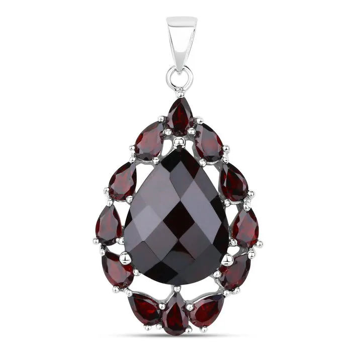 Pendant - 14 kt. White gold - 15.55ct. tw. Garnet - Certified Gold Jewelry