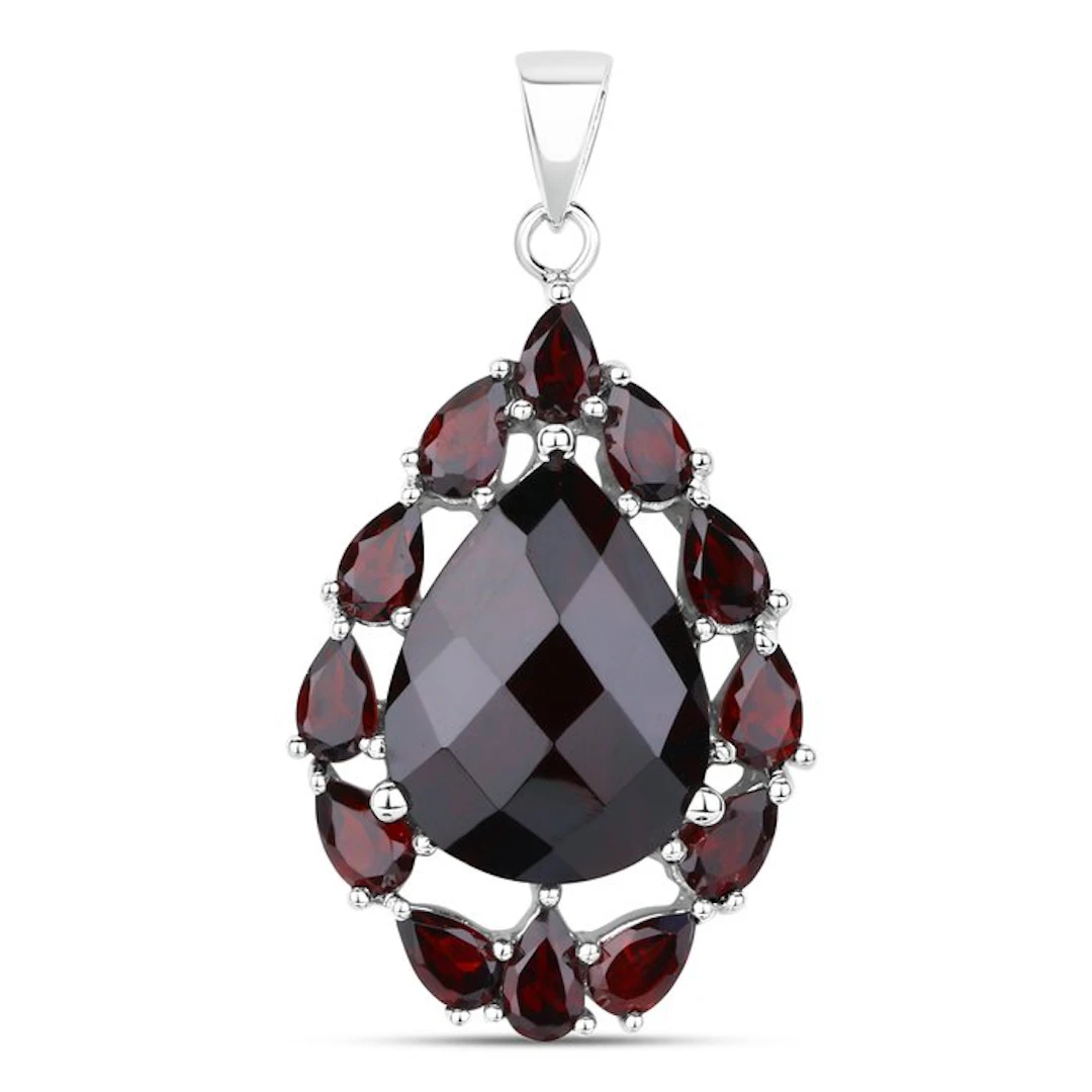 Pendant - 14 kt. White gold - 15.55ct. tw. Garnet - Certified Gold Jewelry