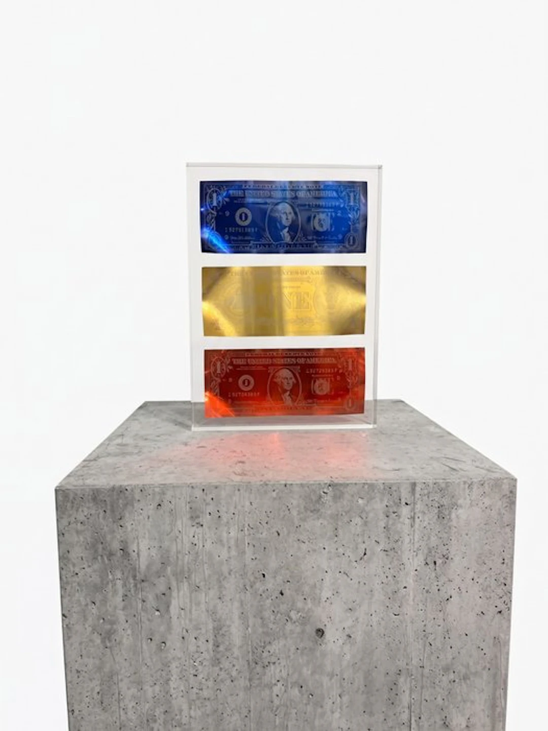 Karl Lagasse - NEW Sculpture *Triple One dollar Blue & Gold & Red Inclusion*