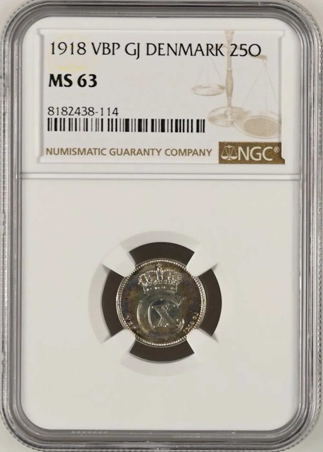 Denmark. Christian X. 25 Öre (øre) 1918 - NGC MS63