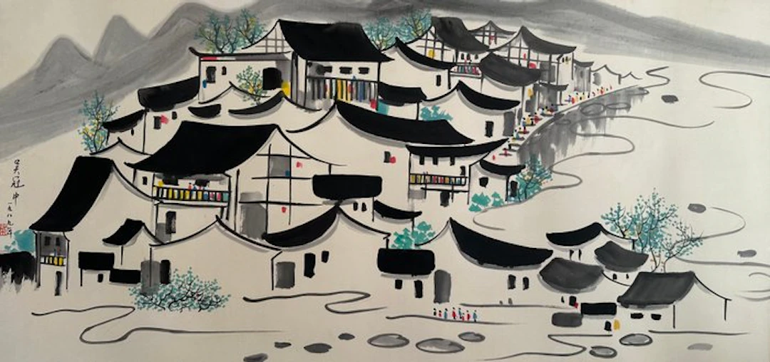 ink and color on paper. Frame painting - Wu Guanzhong - China - 20th century