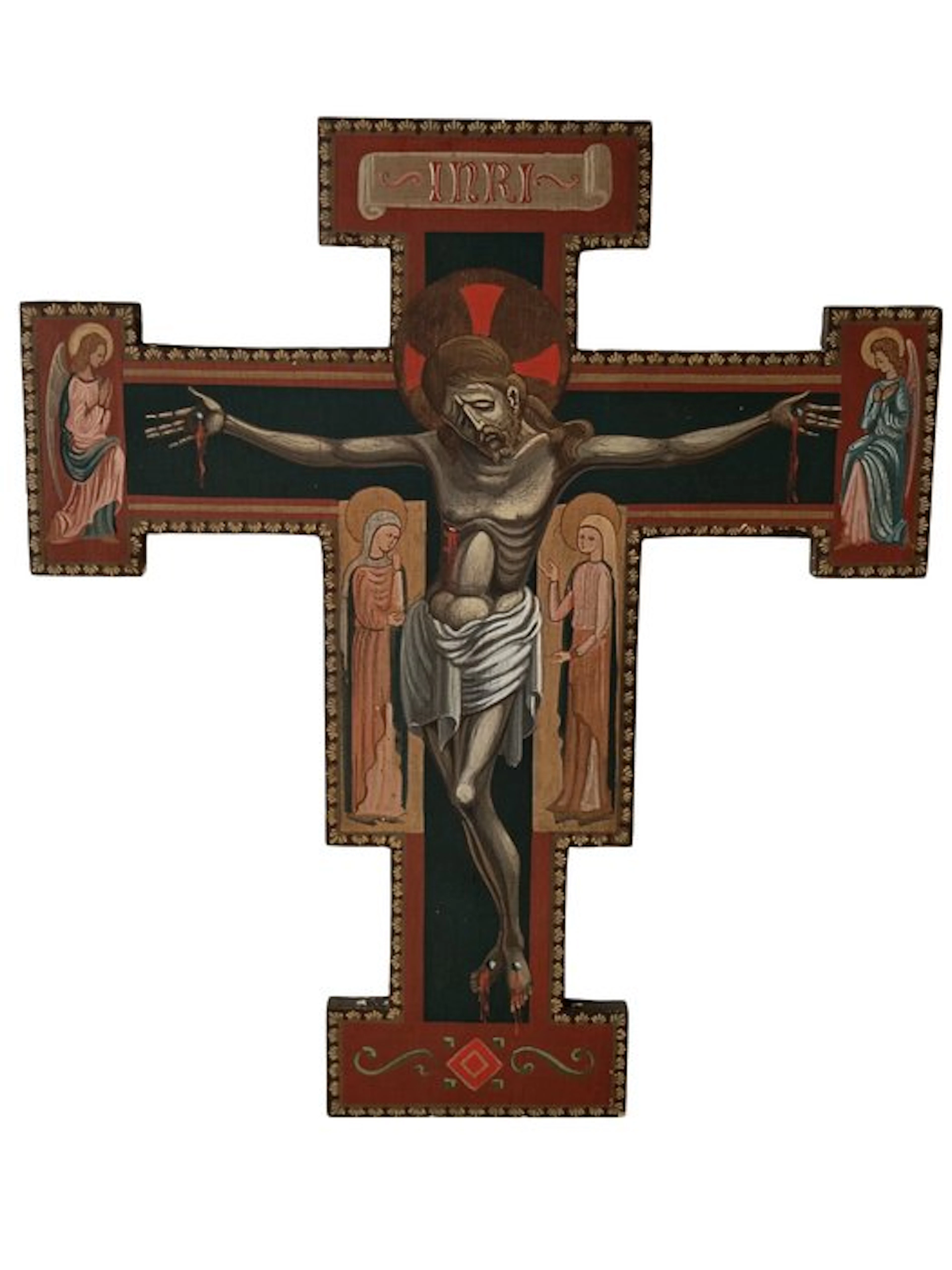 Crucifix - Oil painting on wood - the 20th century - XL - 64 cm