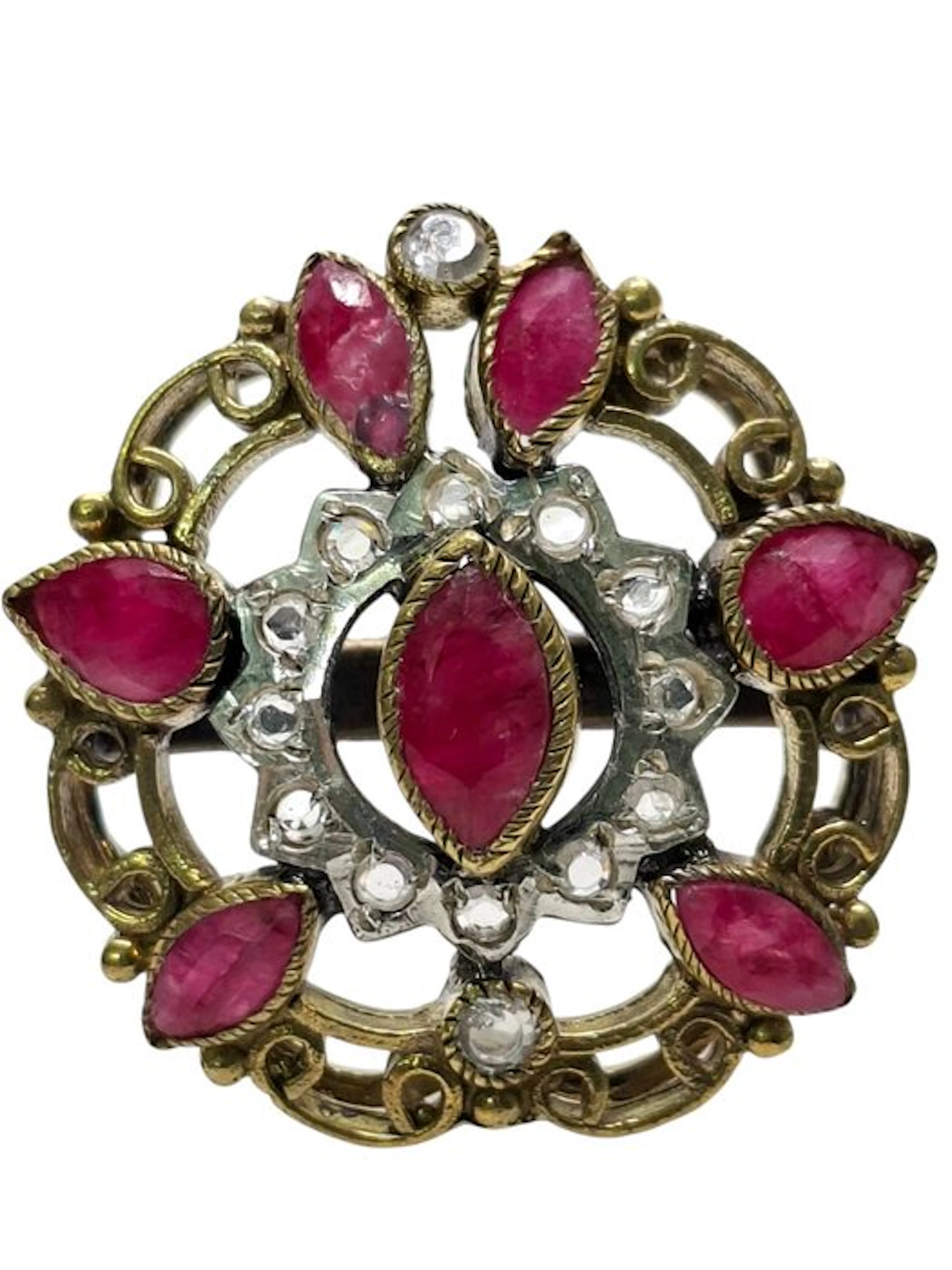 No reserve price - Ring Silver Ruby - Mixed gemstones - 18kt Yellow Gold Plated
