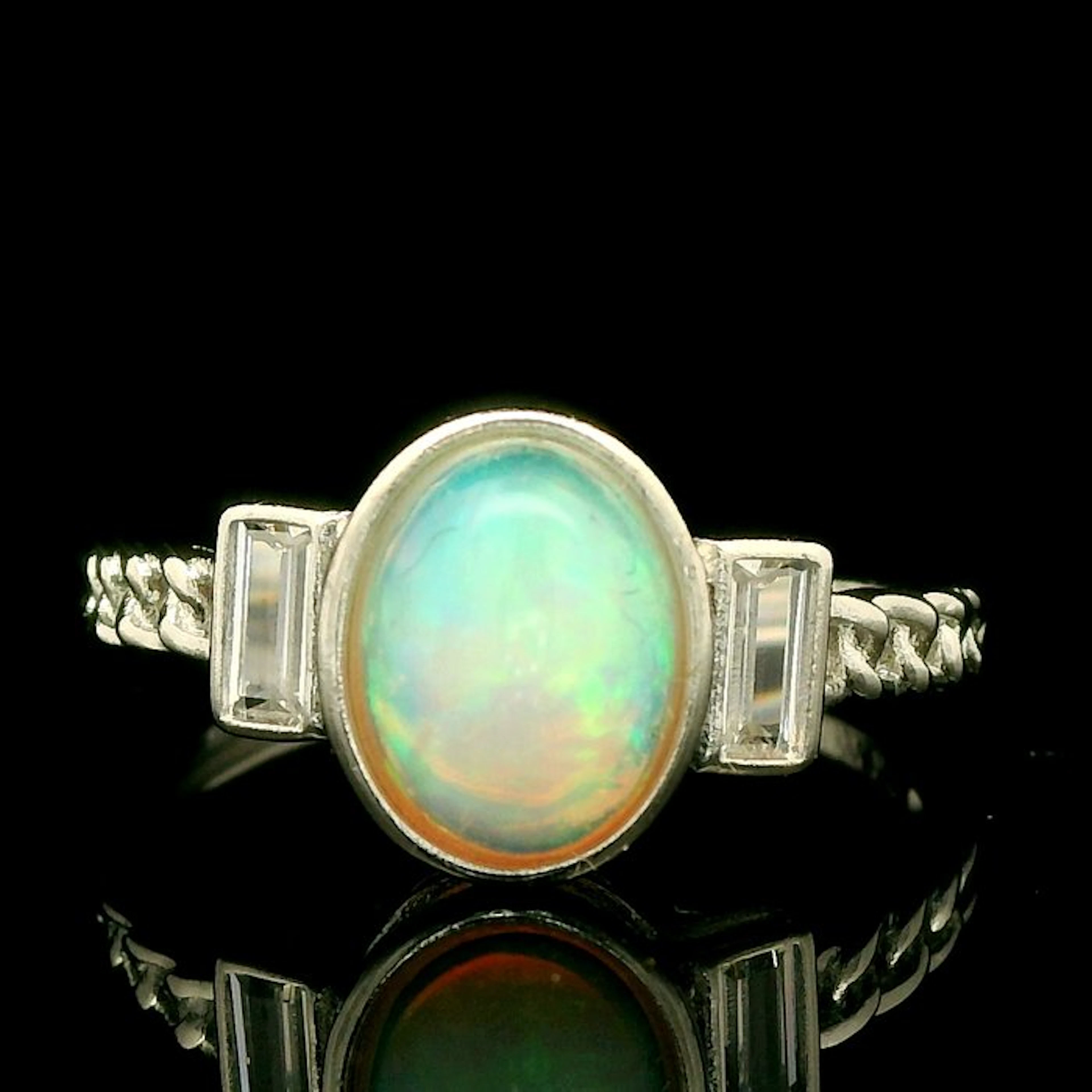 Opal - Steel, Opal Cabochon Ring in Stainless Steel - Ring