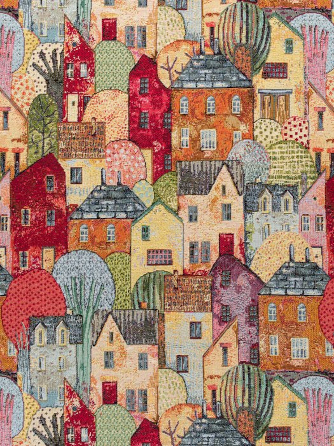 Fantasy Village - Premium Gobelin Jacquard - Tessuto per...