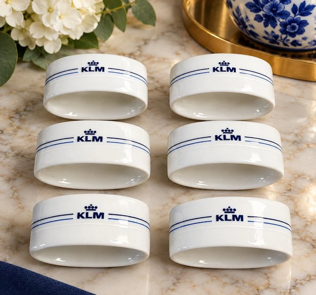 Six Vintage KLM Business Class Napkin rings - Napkin ring - Porcelain
