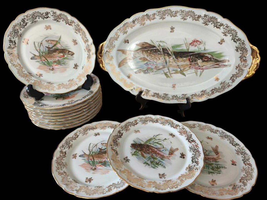ULIM Limoges - Table service for 12 (13) - Porcelain - Fish service