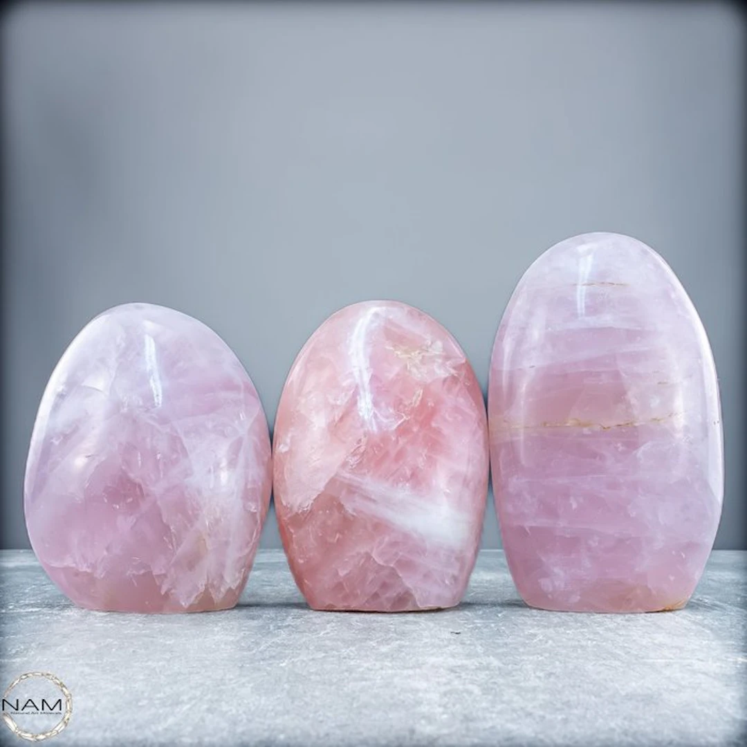 Rose Quartz Freeform Set – Elegant trio of delicately pink natural quartz