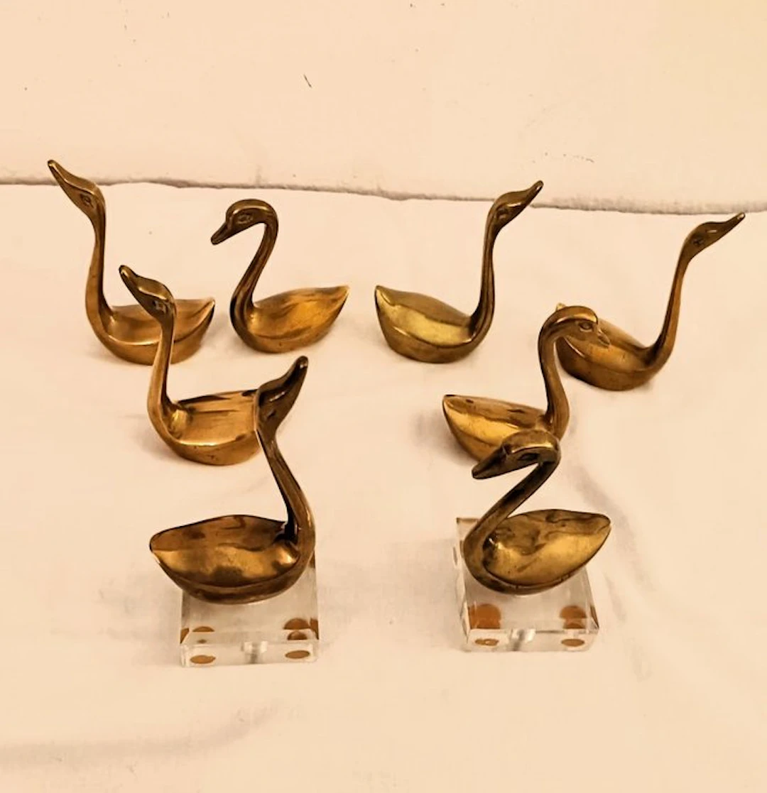 Figure - Cisnes de bronce Vintage (8) - Brass, Acrylic base, Bronze