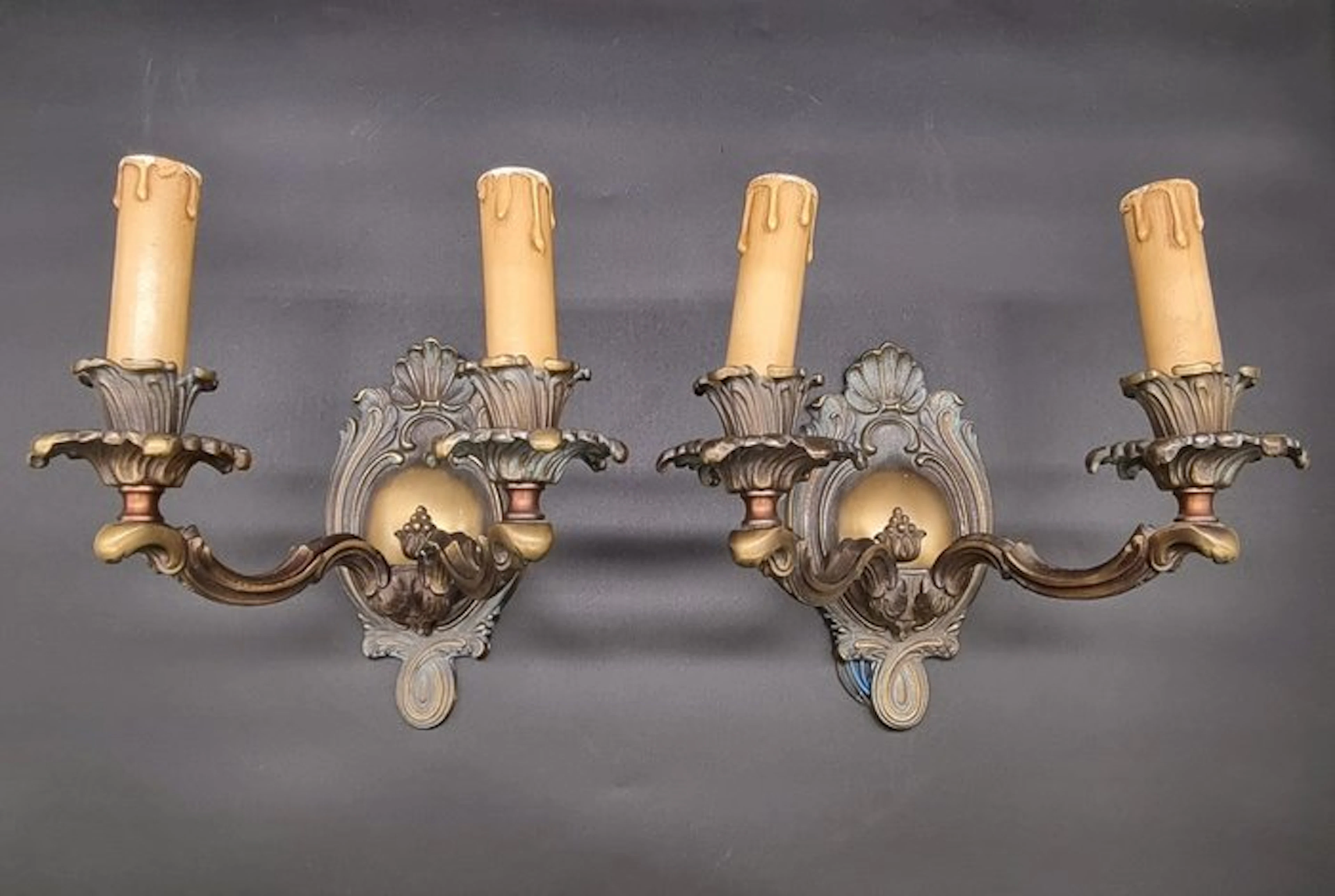 Wall sconce (2) - Set of 2 Massive Bronze Wall Sconces