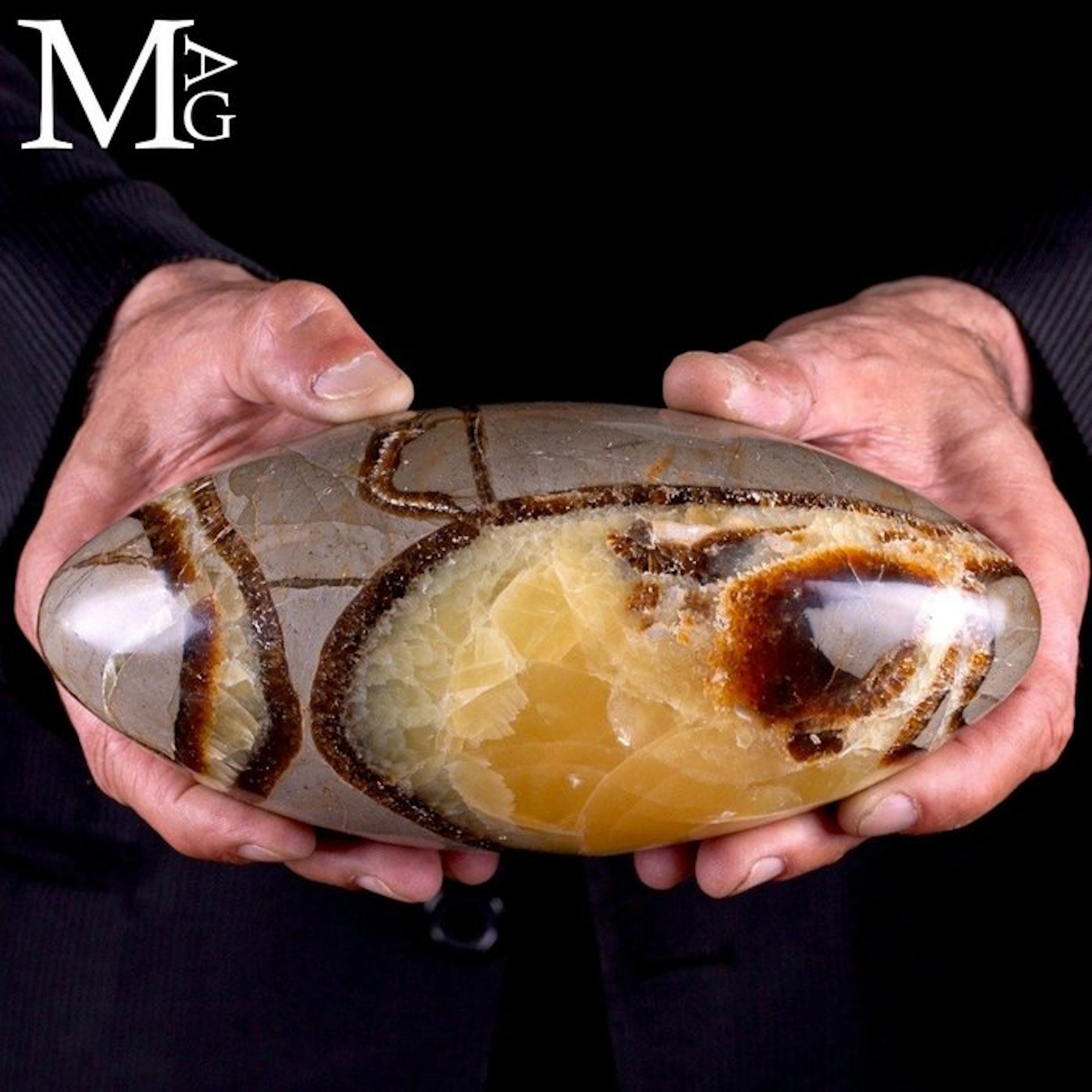 Septarian Lingam with Golden Calcite and Rich Brown...