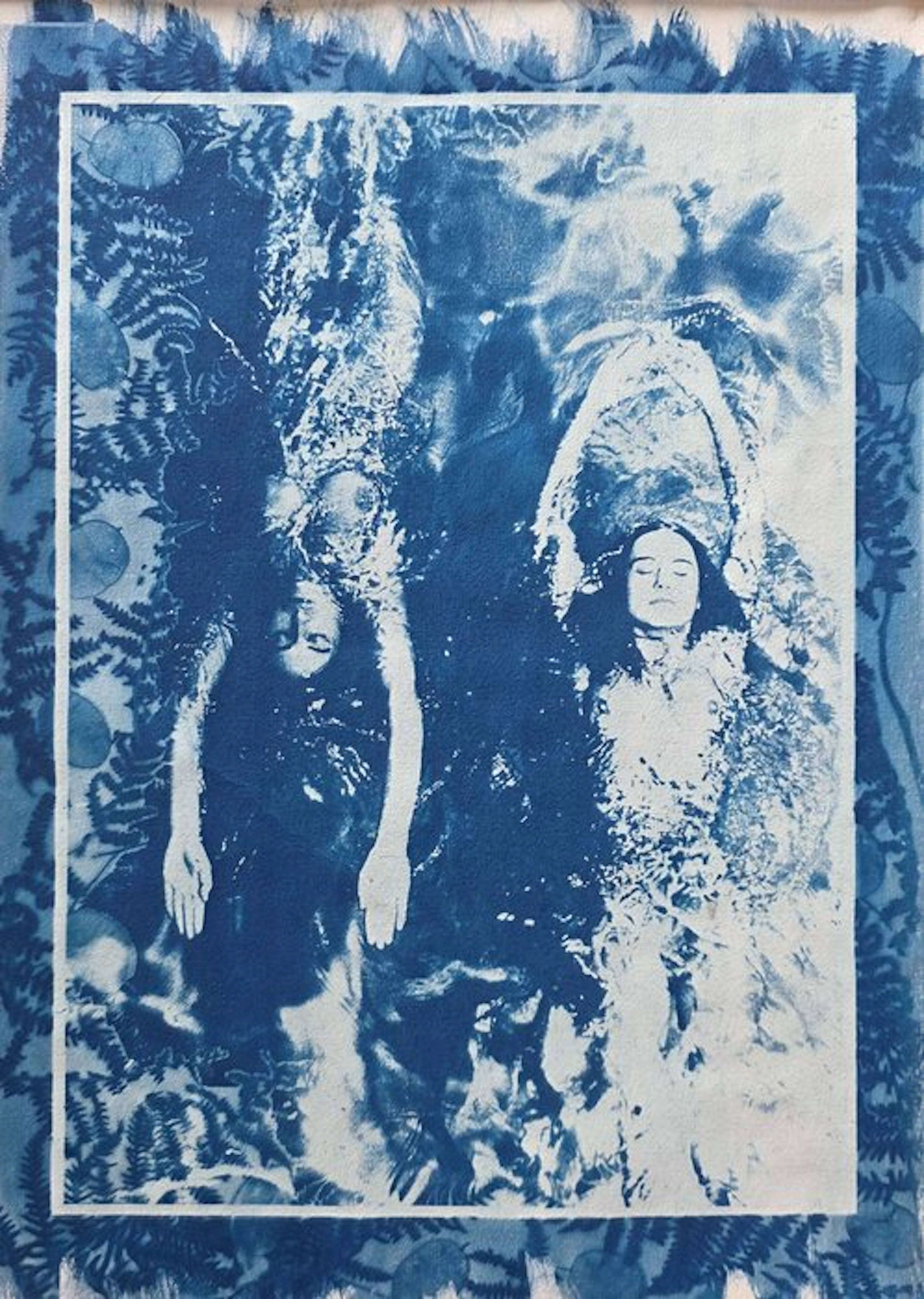 Justine Joseph (1971-) - Swimming Opposite, Fern surround – Original Cyanotype