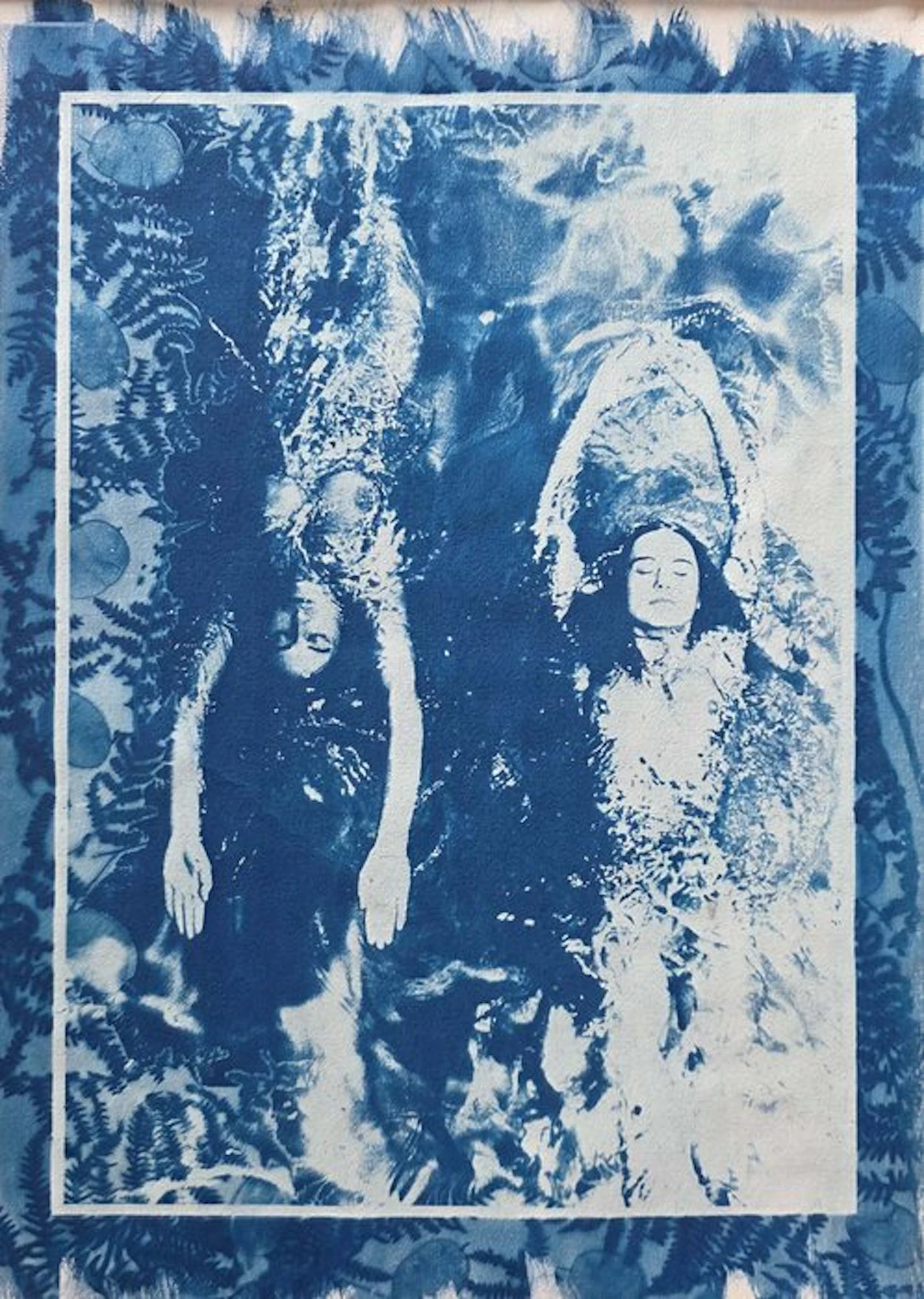 Justine Joseph (1971-) - Swimming Opposite, Fern surround – Original Cyanotype