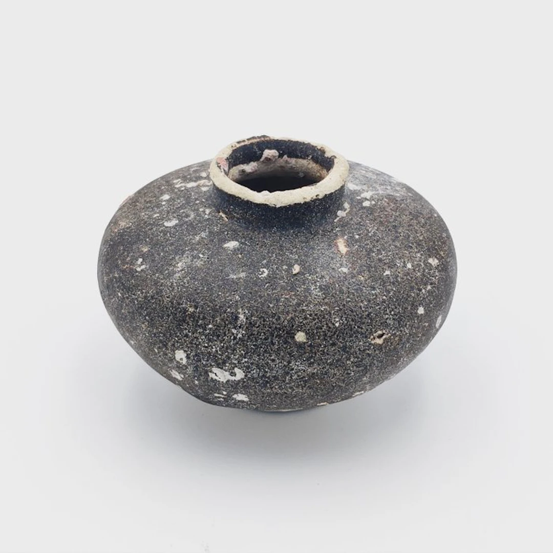 Ancient Chinese Brown Glazed Ceramic Medicine Holder Jarlets - 82 mm