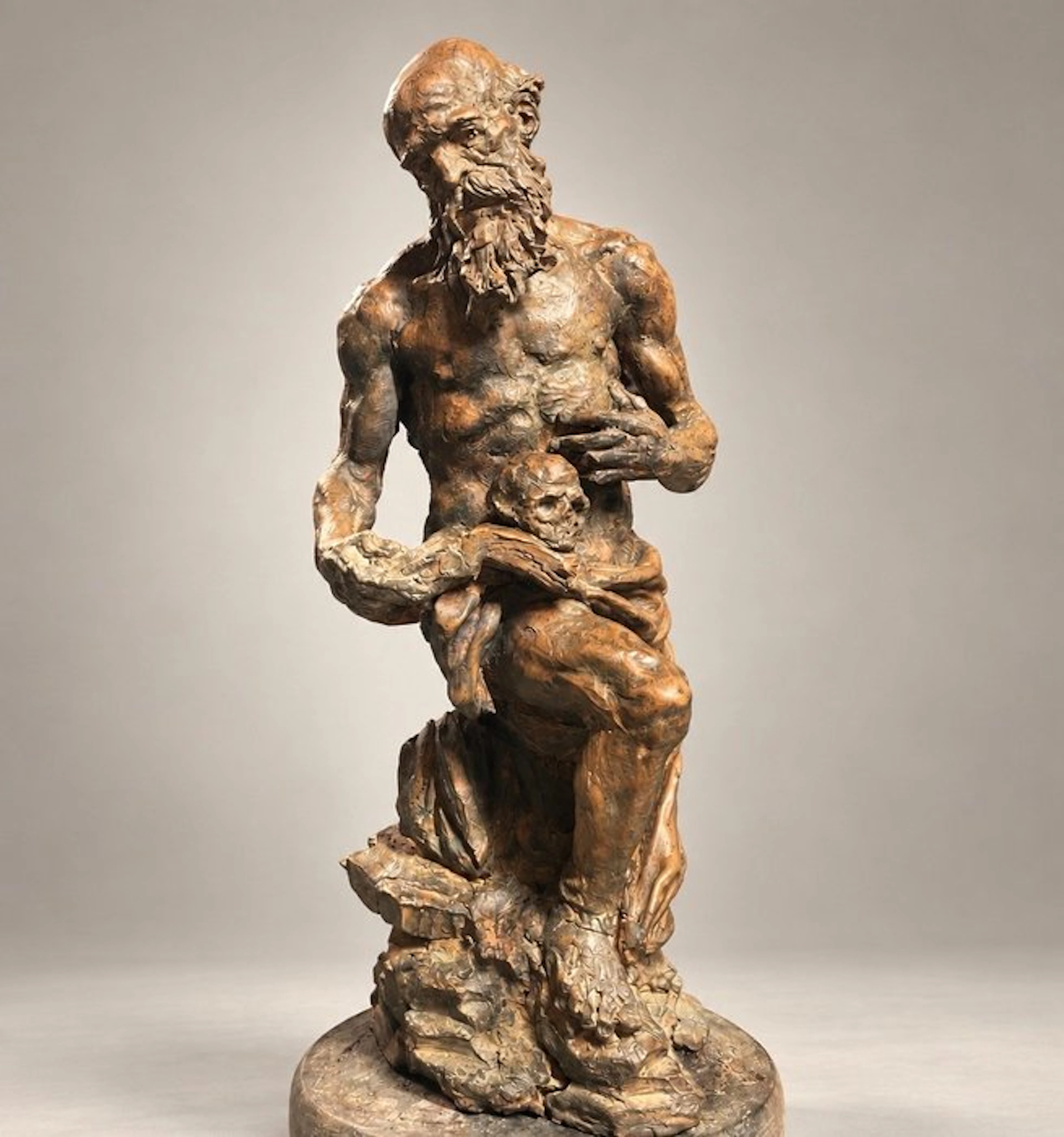 Sculpture, Bozzetto di San Girolamo in memento mori - 43 cm - Earthenware