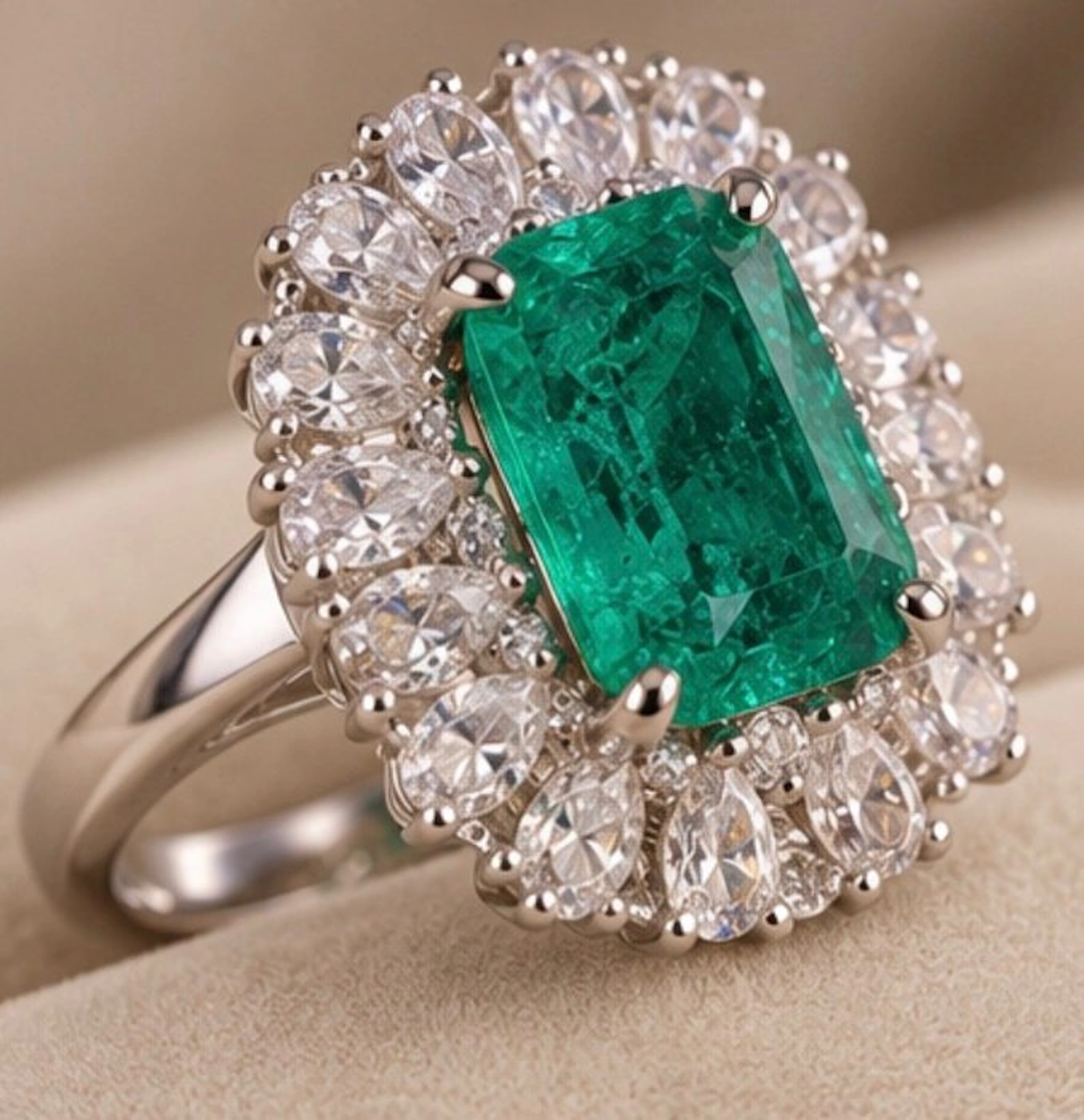 Elegant 925 Sterling Silver Green Halo Ring - Ring
