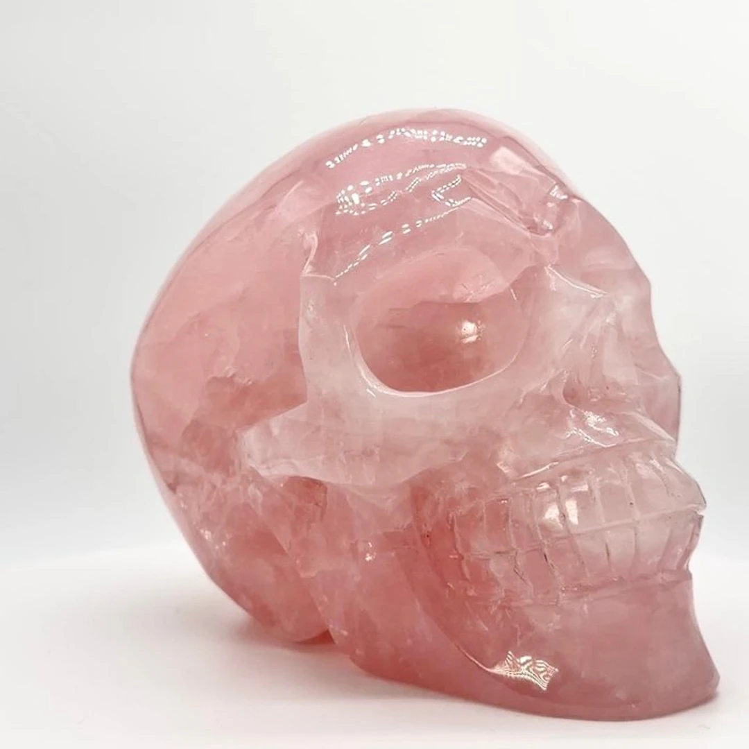 Rose quartz skull - XXL Carving - Height: 140 mm - Width: 150 mm- 3450 g - (1)