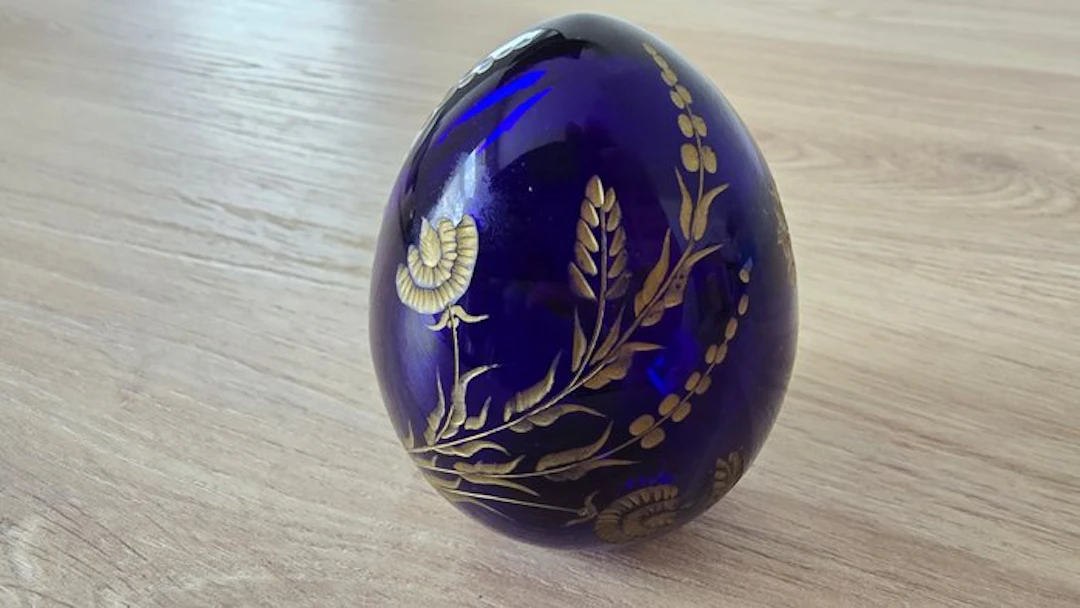 Fabergé egg - Glass - Hand-gilded Cobalt Blue