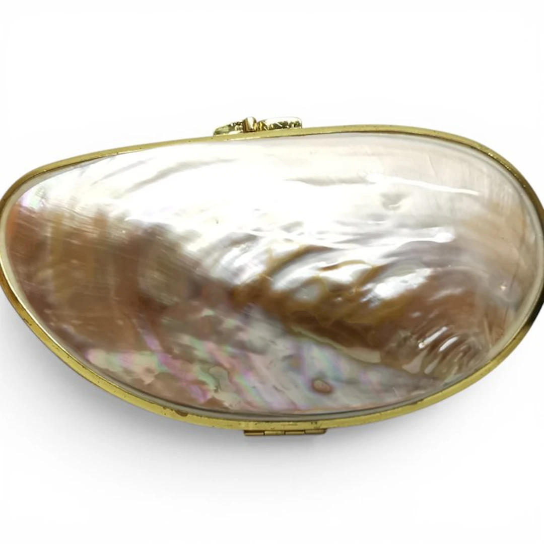 mother-of-pearl, brass bag - Height: 11 cm - Width: 18 cm- 250 g - (1)