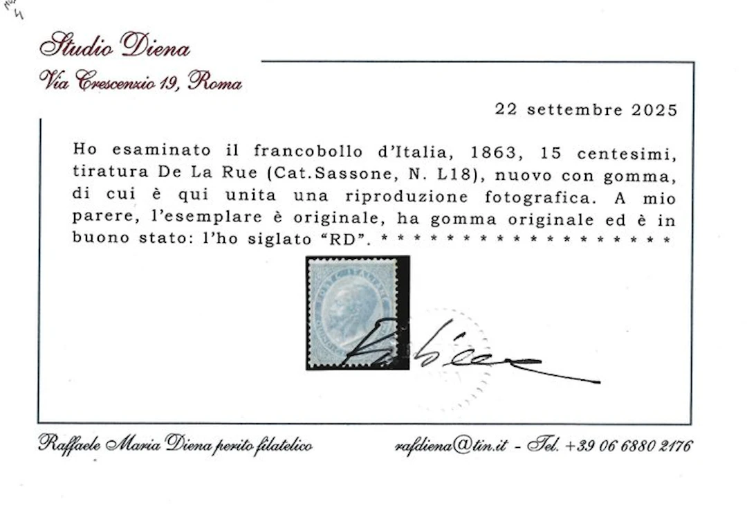 Italy Kingdom 1863 - DLR 15c MVLH - Sassone L18