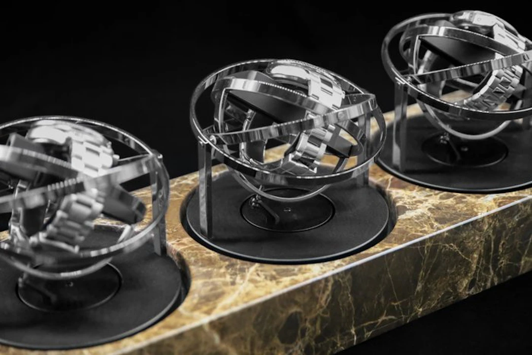 The Voyager III watch winder - Silver Rings & Brown...