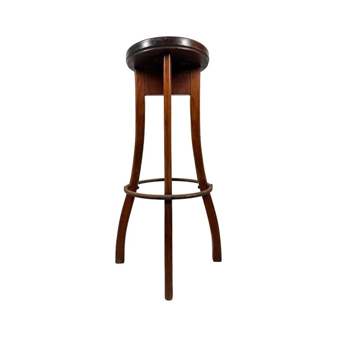 Stand - Wooden Pedestal Stand with Circular Iron Foot Ring - Wood
