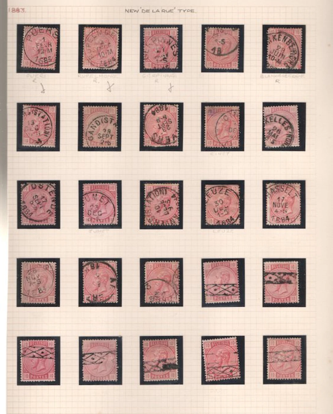 Belgium 1883 - Belgium issue 1883. A collection of stamps.