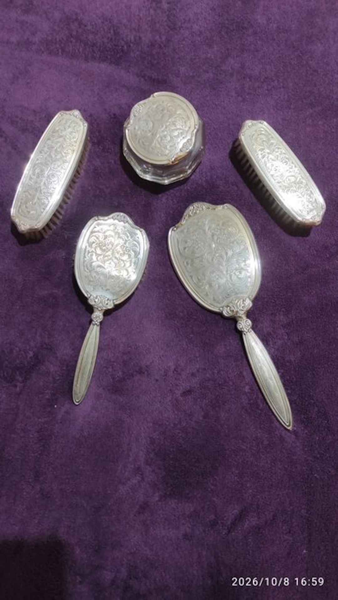Dressing table set (5) - Silver, Glass, Hair