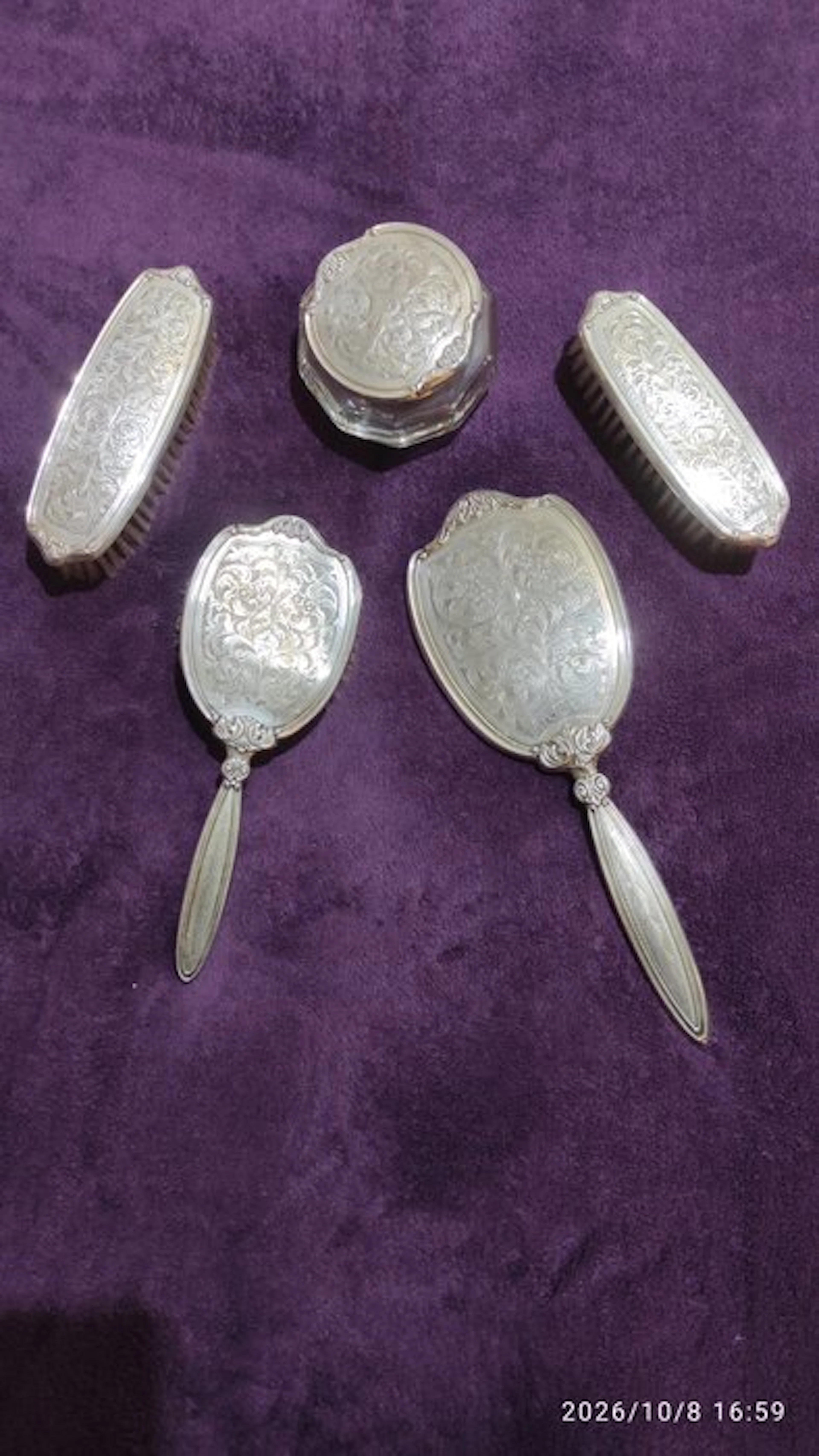 Dressing table set (5) - Silver, Glass, Hair