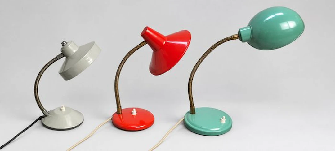 Table lamp (3) - Metal, Brass, Enamel