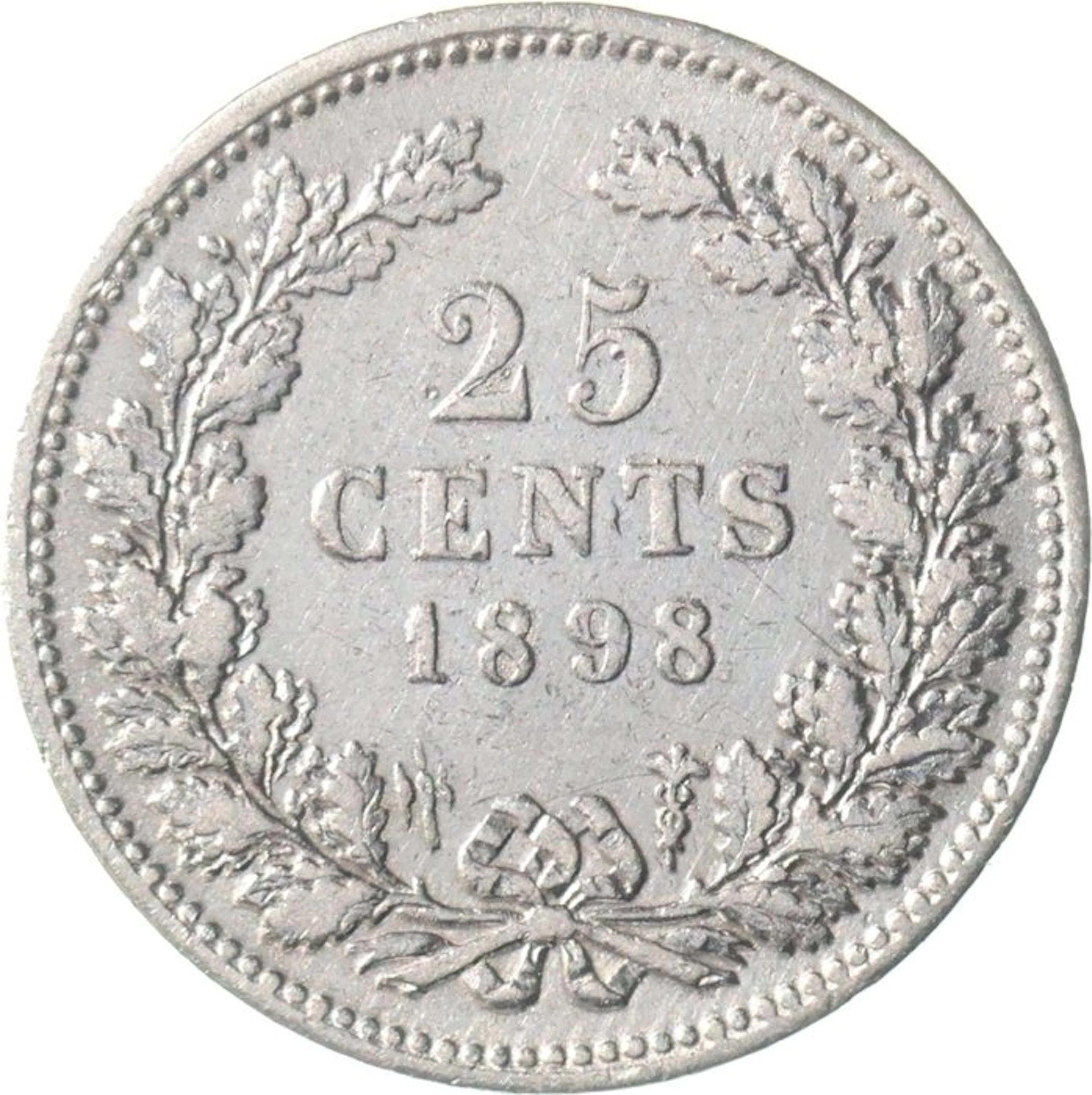 Netherlands. Wilhelmina. 25 Cents 1898 ZELDZAAM