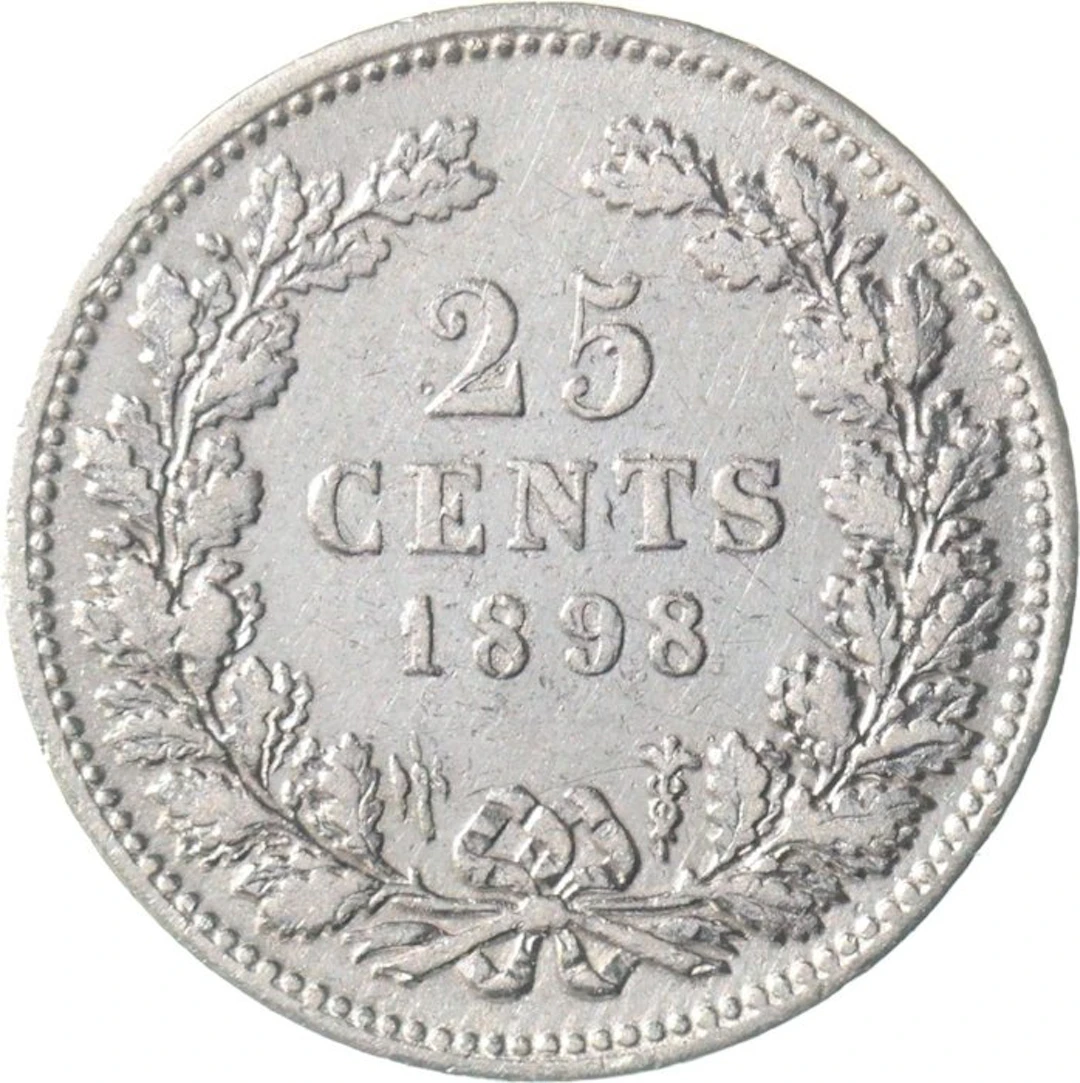 Netherlands. Wilhelmina. 25 Cents 1898 ZELDZAAM