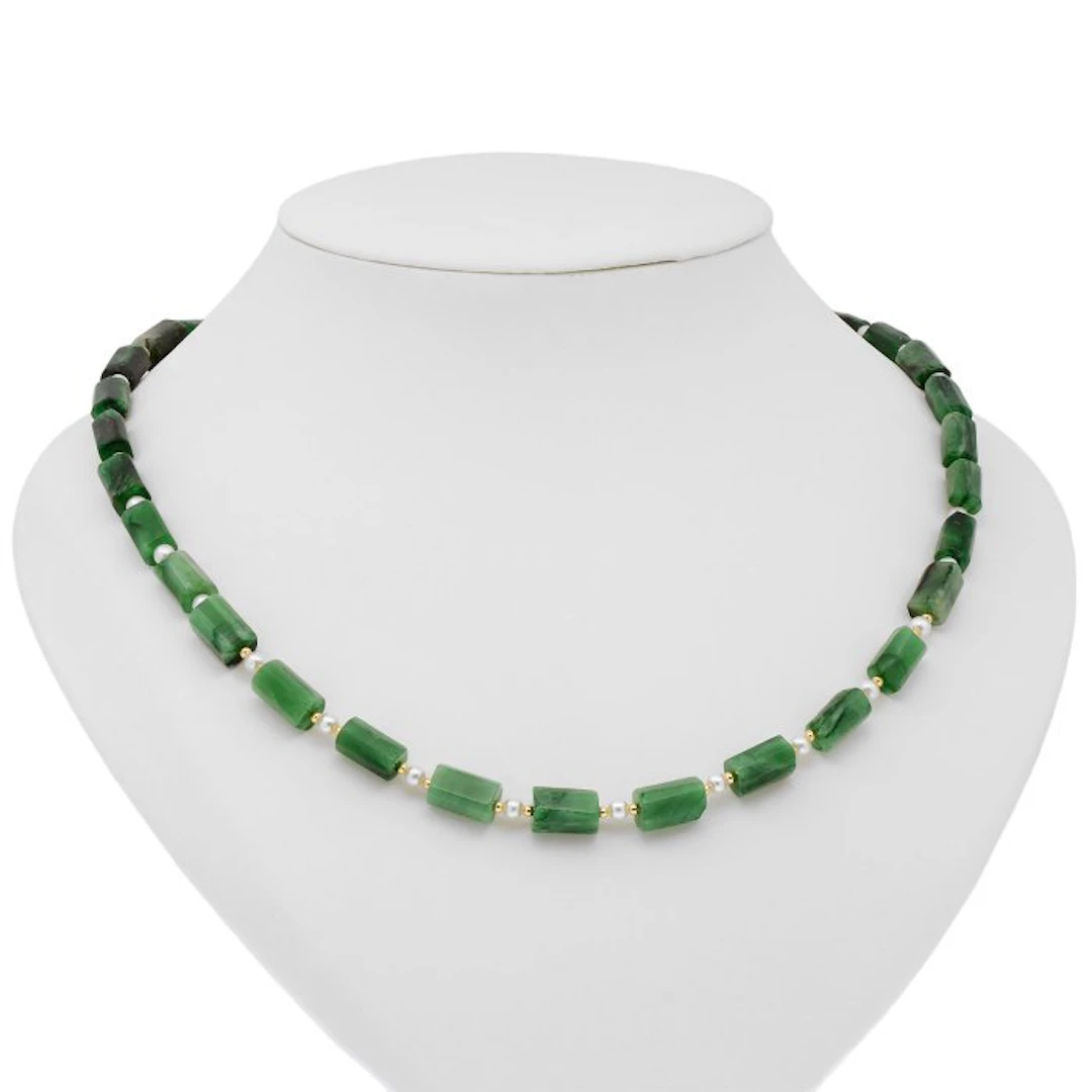 No reserve price - Necklace - 18 kt. Yellow gold Pearl - Emerald