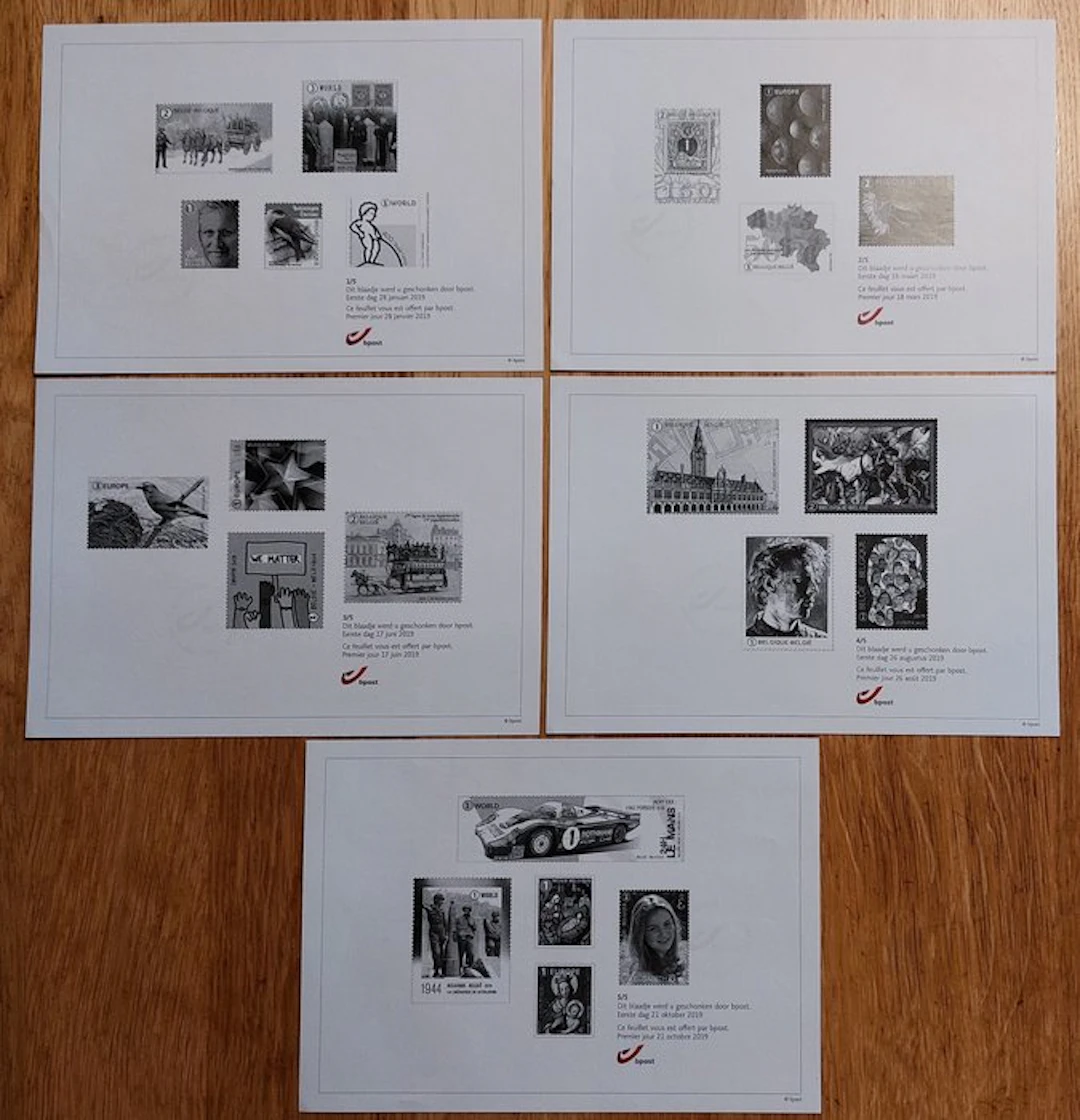 Belgium 2019 - 5 black-and-white sheets issued during new issues.